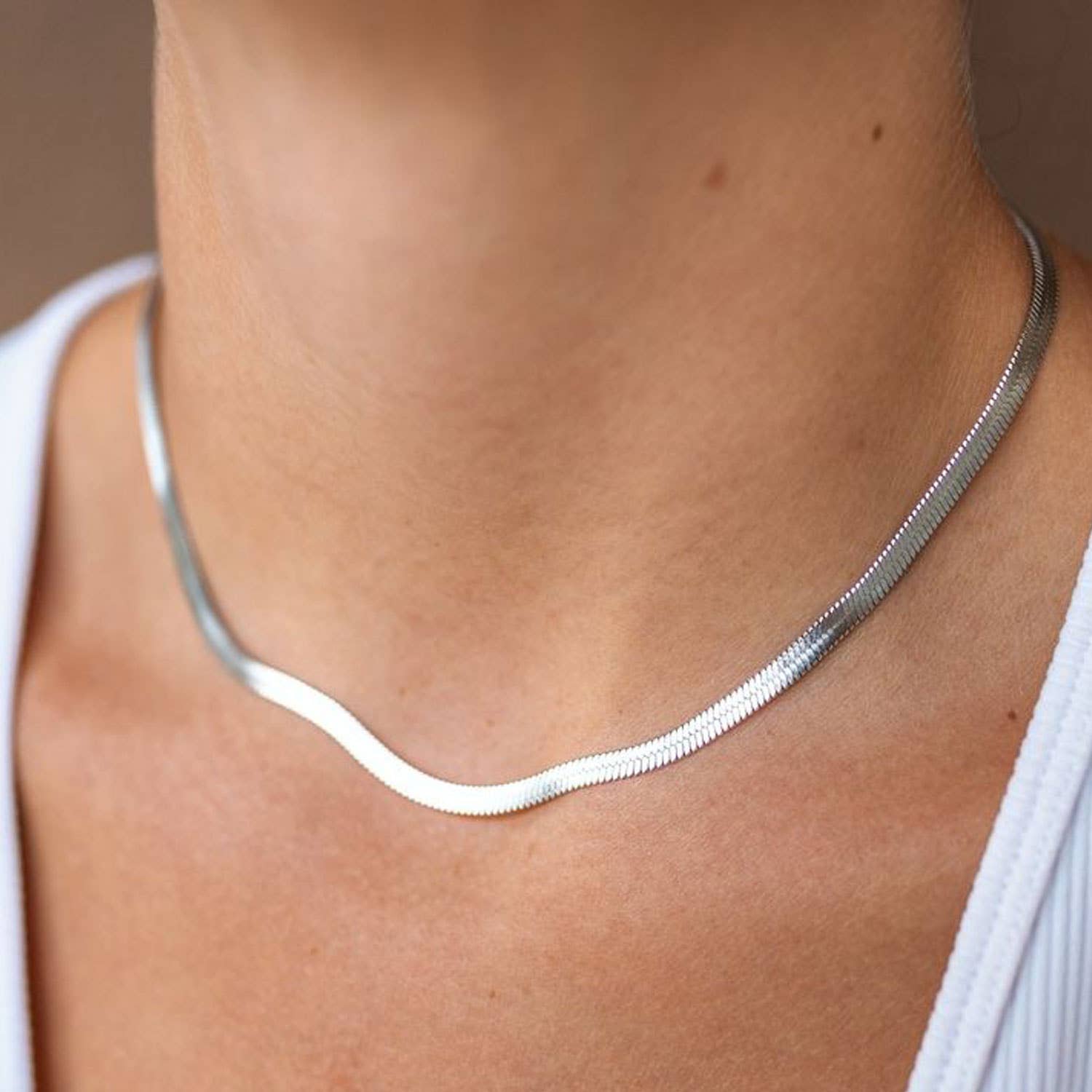 Herringbone Snake Chain Necklace | Silver