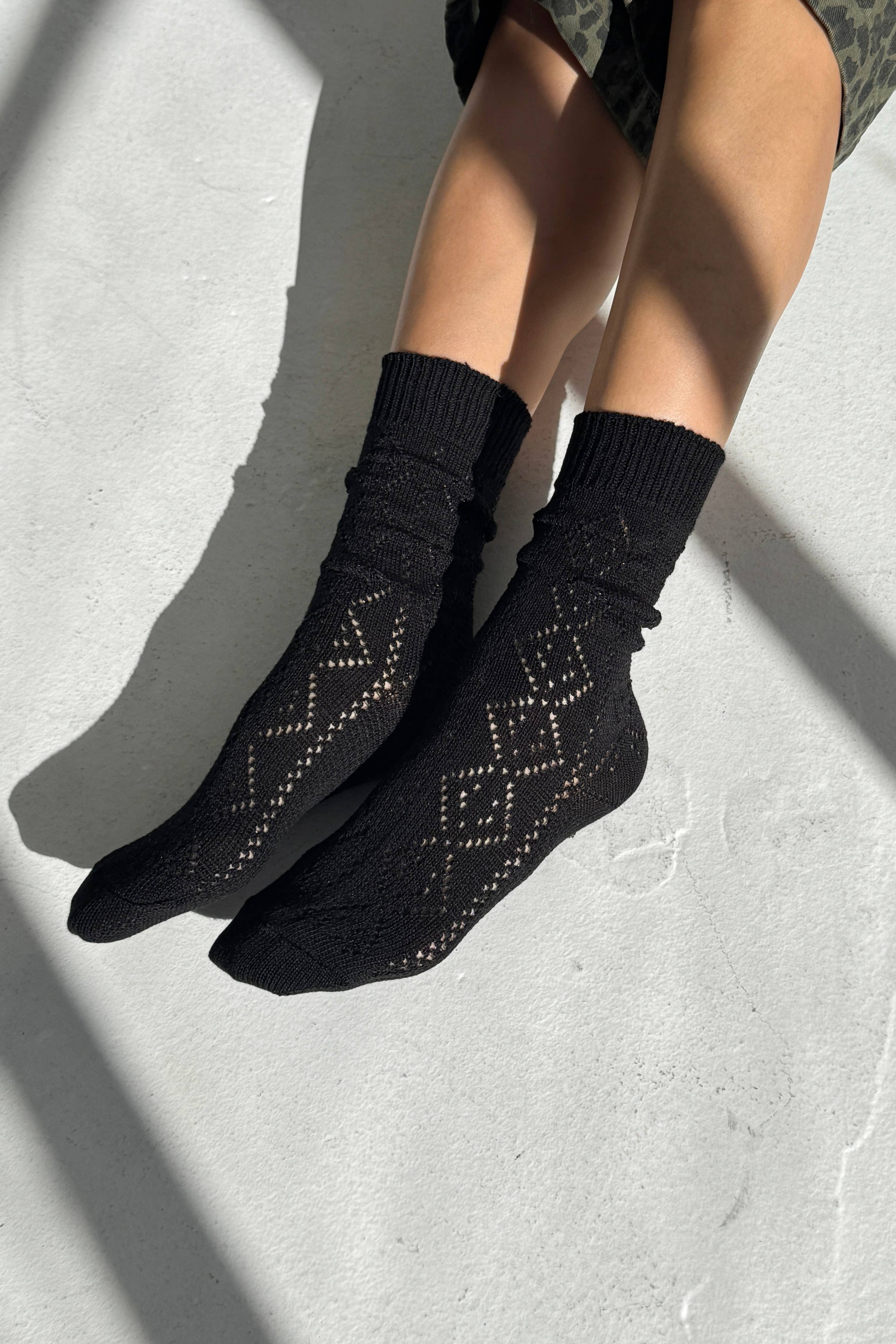 Modal Eyelet Socks | Jet Black