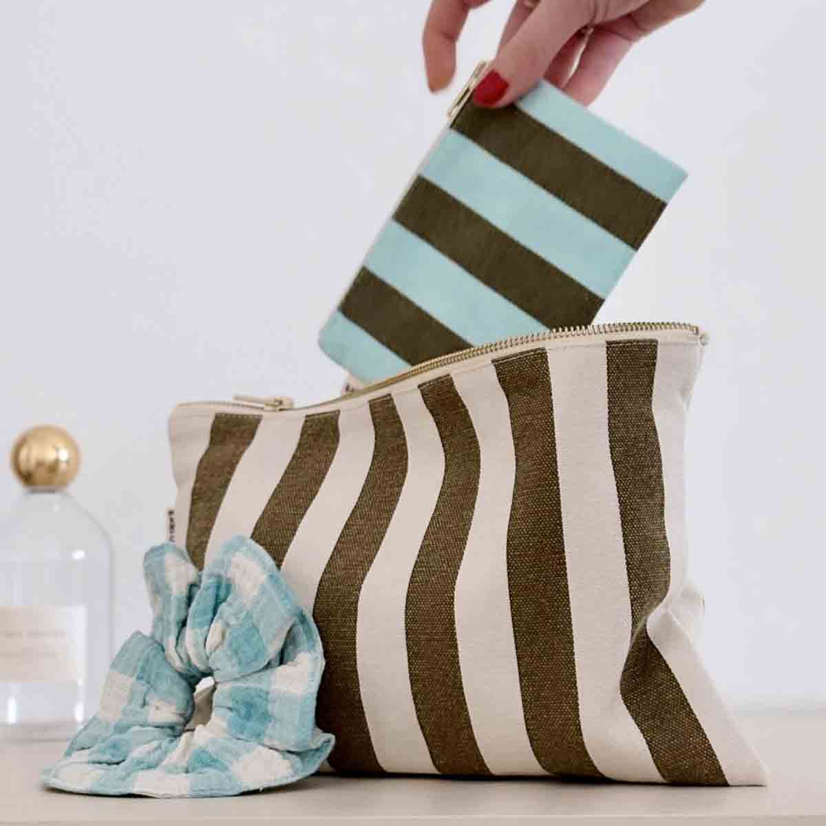 Marie Purse | Aqua & Olive Stripes