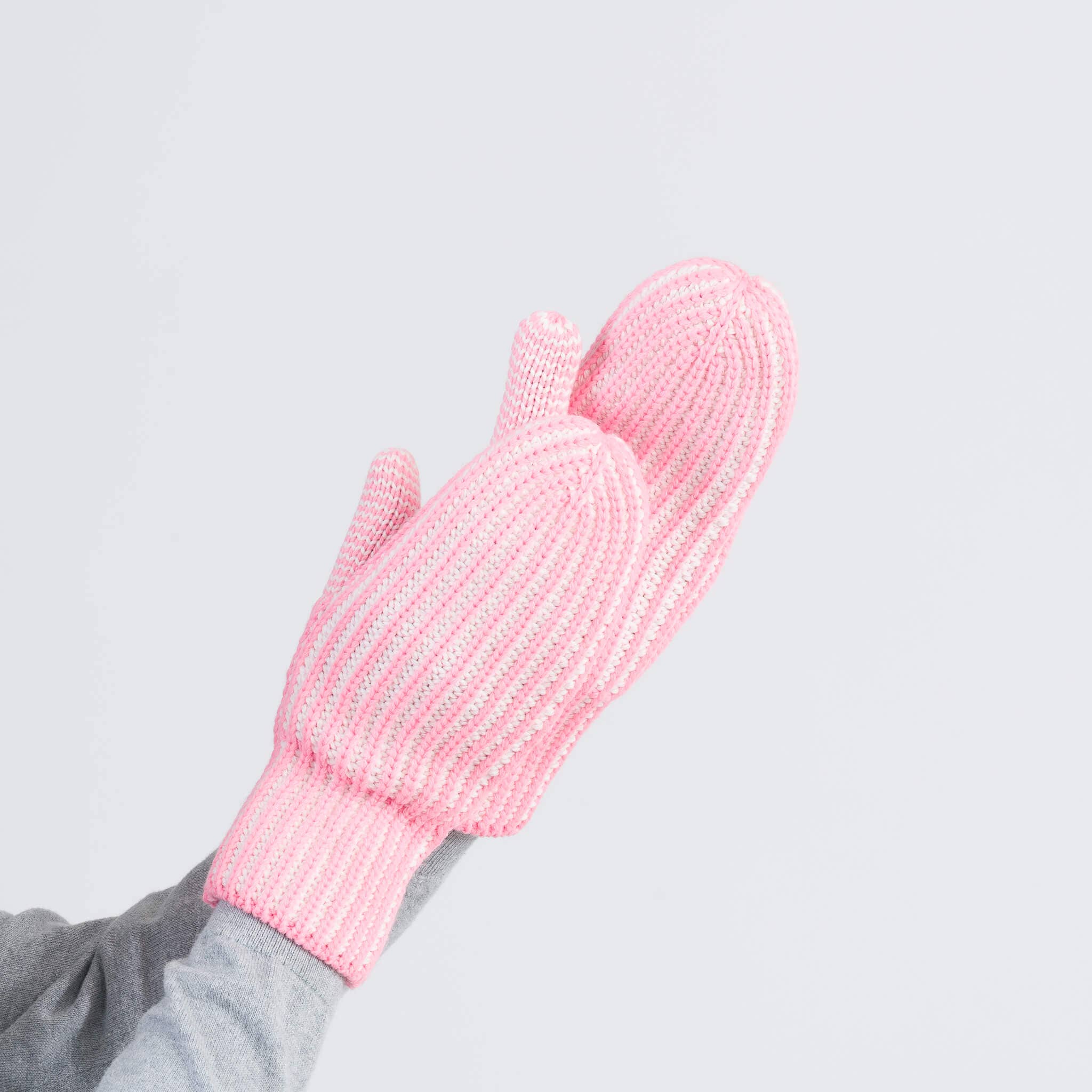 Stripe Knit Mittens | Pink White