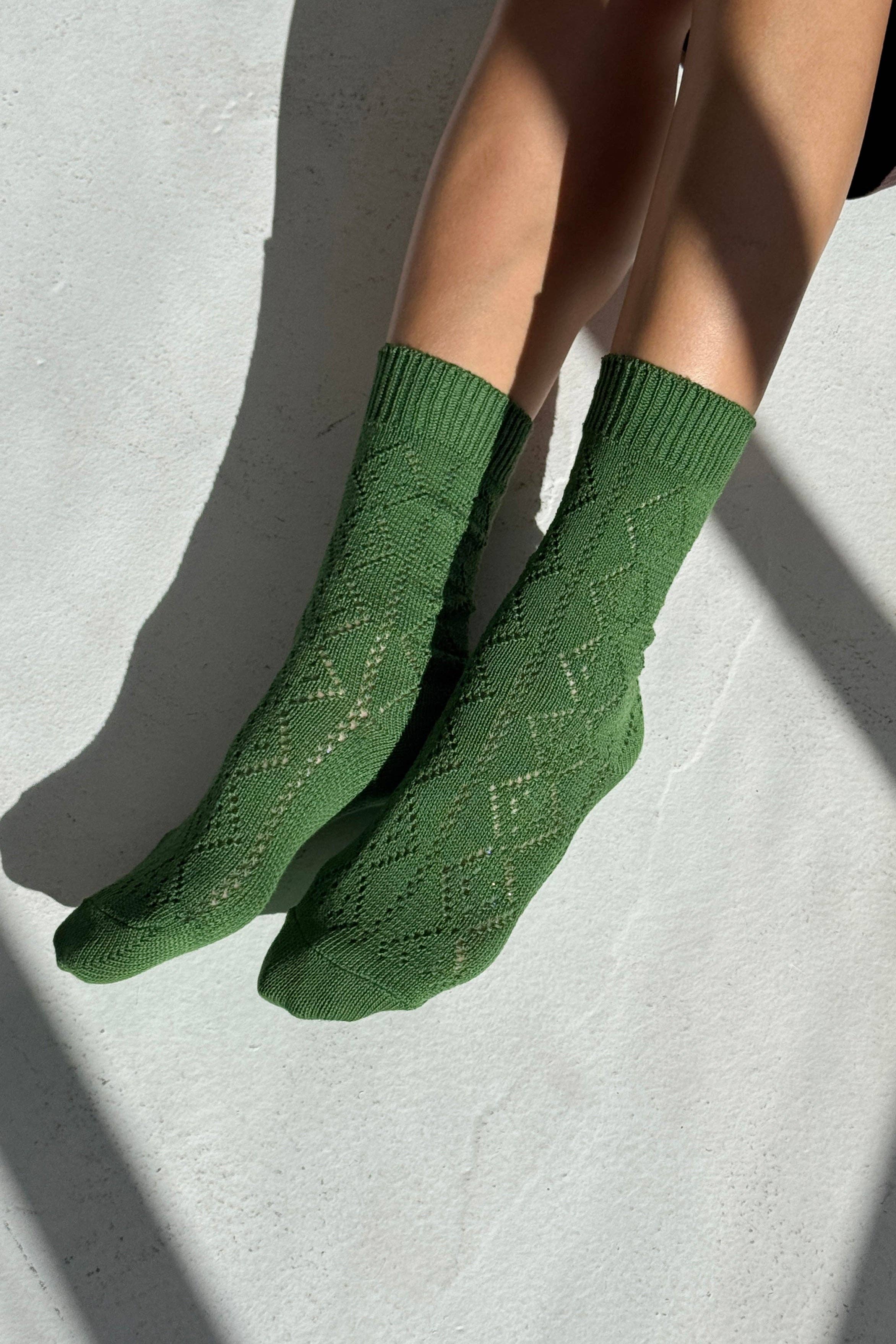 Modal Eyelet Socks | Palm Green