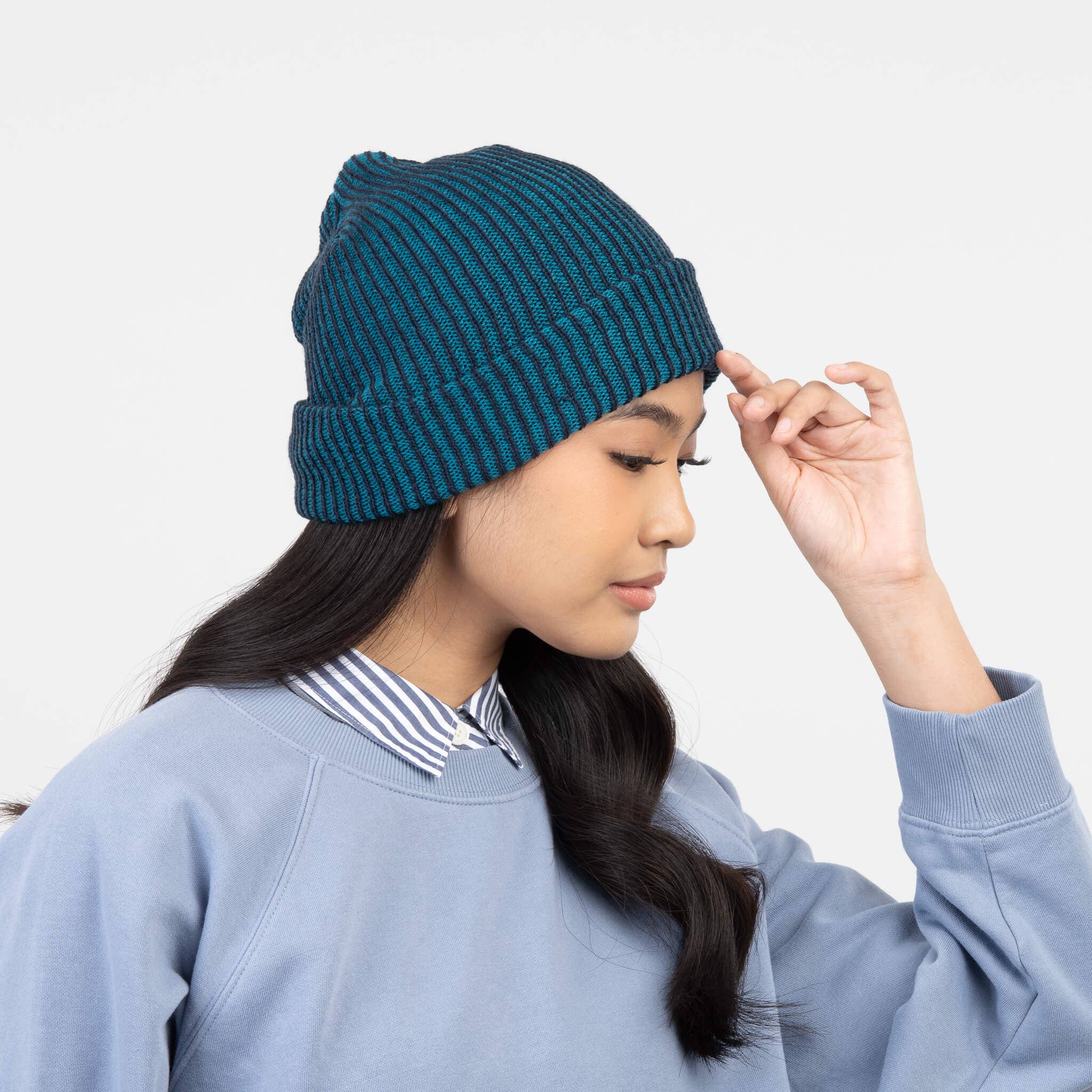 Simple Rib Knit Beanie | Navy Teal
