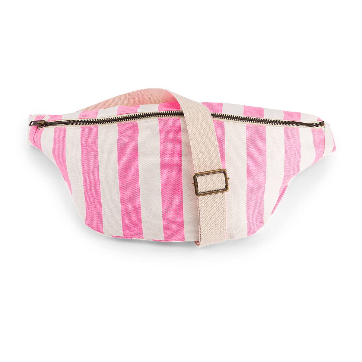 Cotton Cross Body Bag / Fanny Pack | Neon Pink and White Stripes