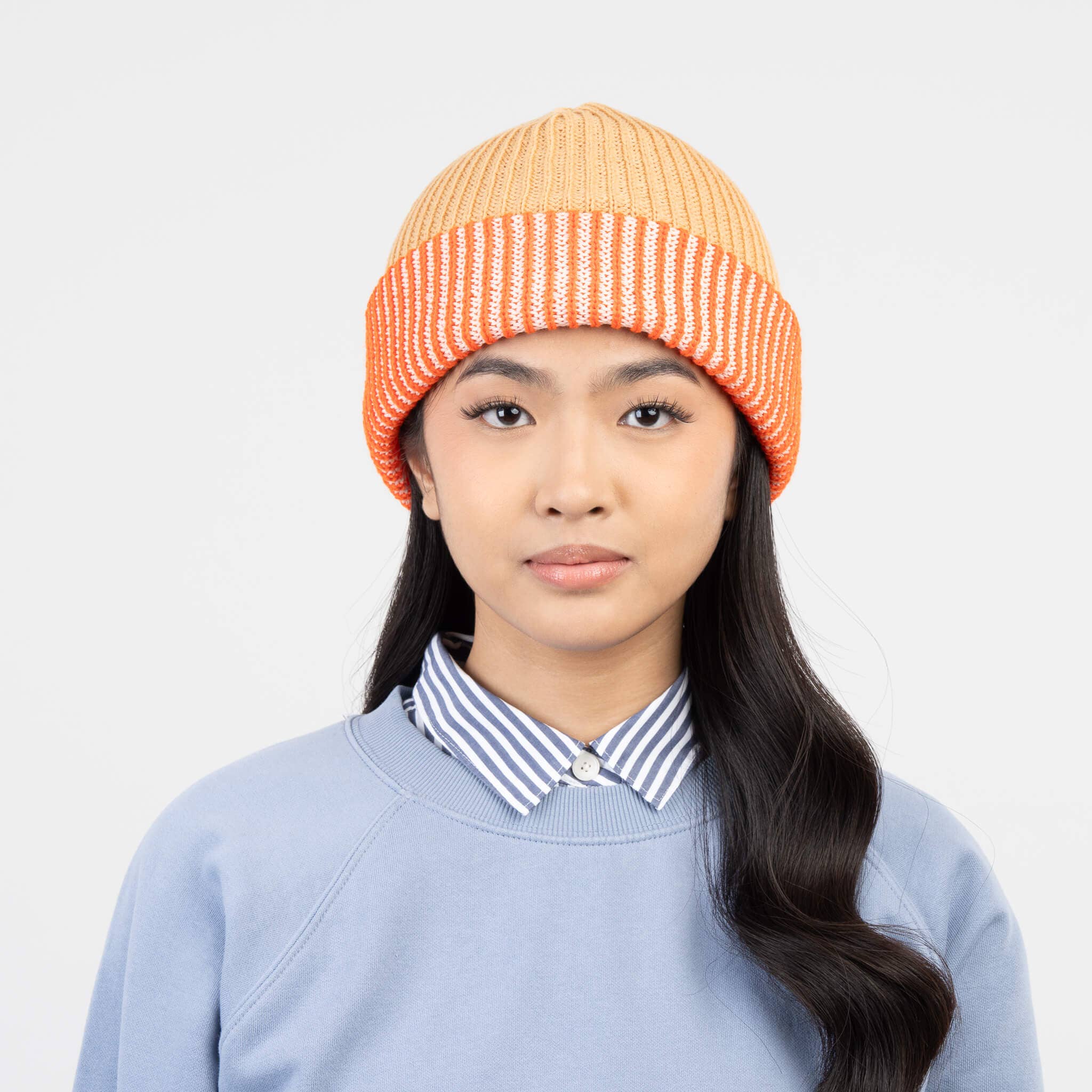 Stripe Cuff Plush Beanie | Camel Poppy