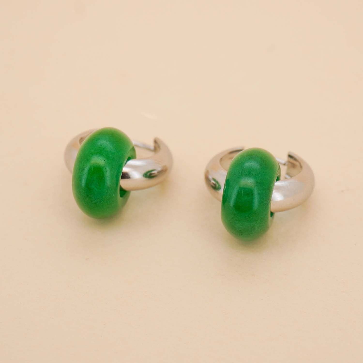 Jade Stone Hoop Earrings | Stainless Steel