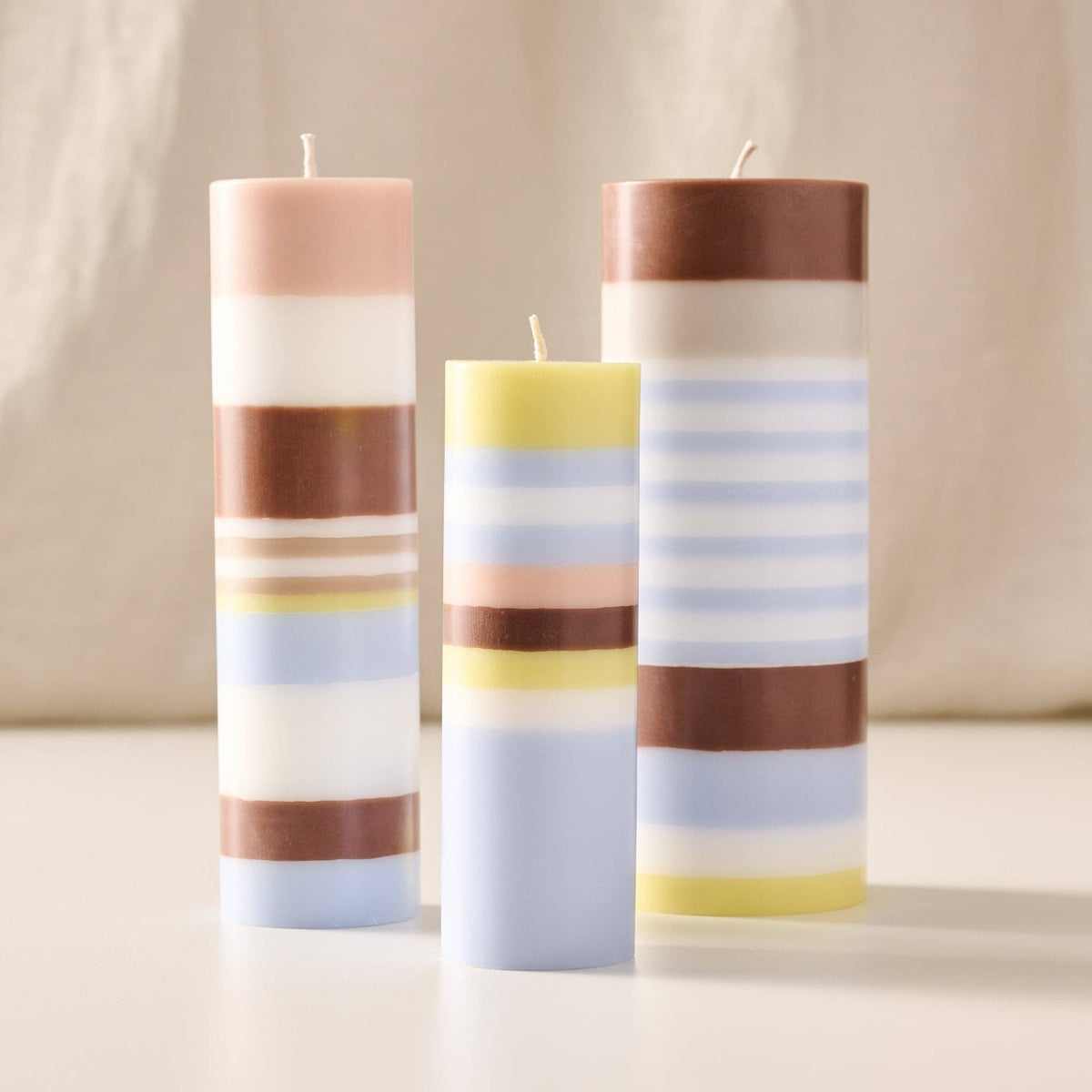 Dalan Medium Stripe Palm Wax Pillar Candle | Natural