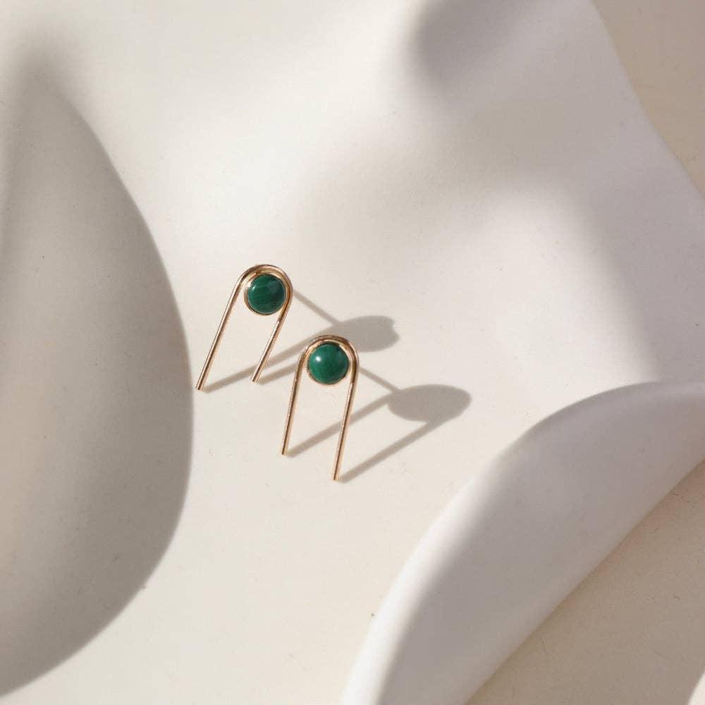 Arc Studs with Malachite | Gold