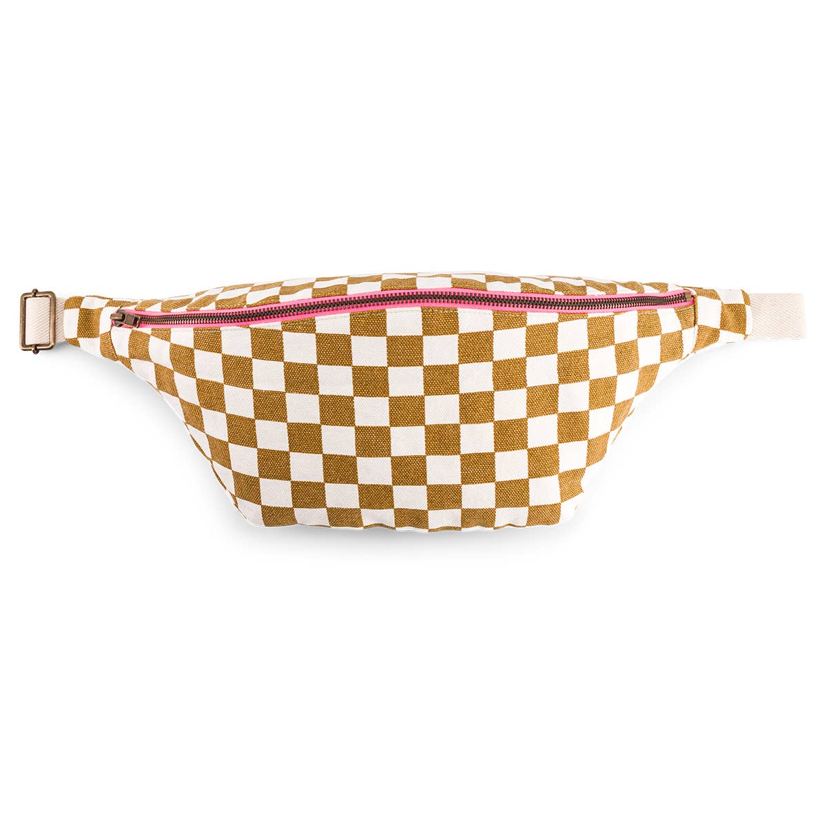 Cotton Cross Body Bag / Fanny Pack | Caramel Checkerboard
