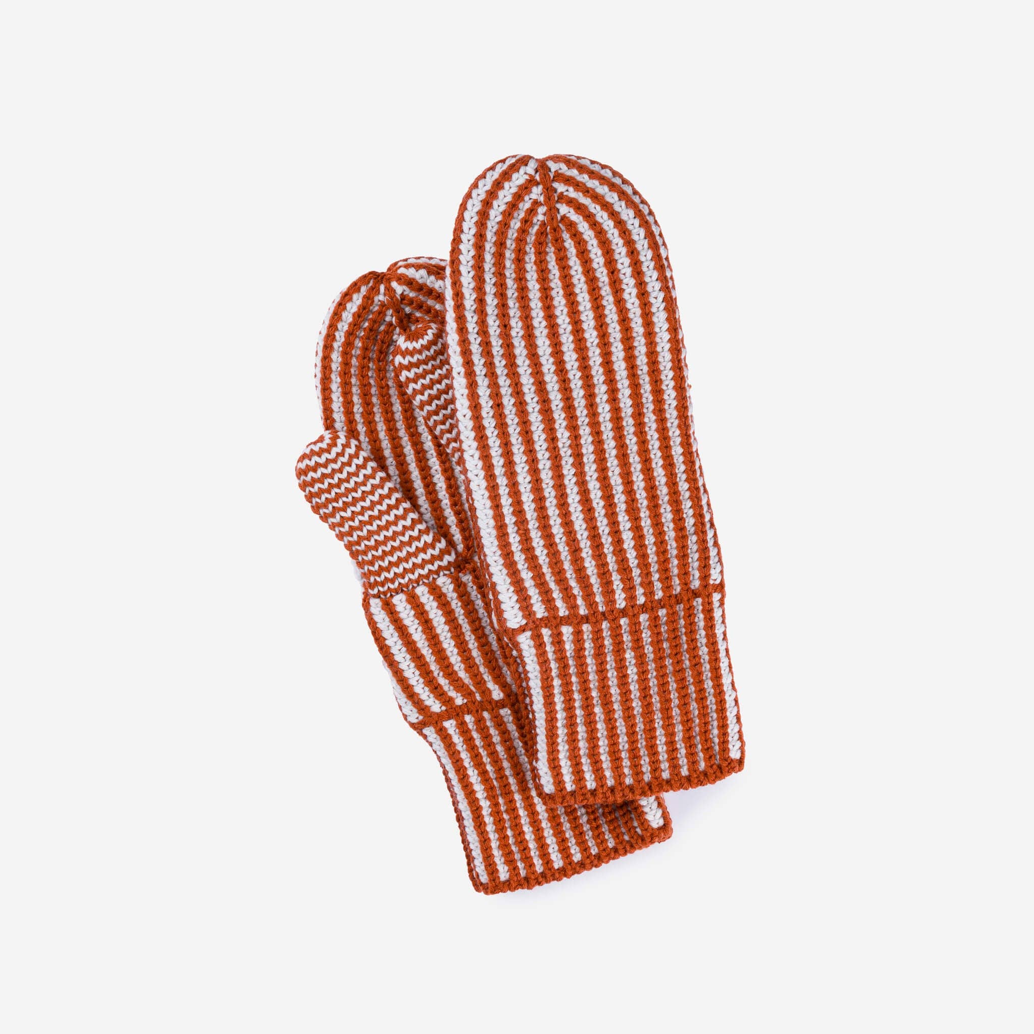 Stripe Knit Mittens | Rust White
