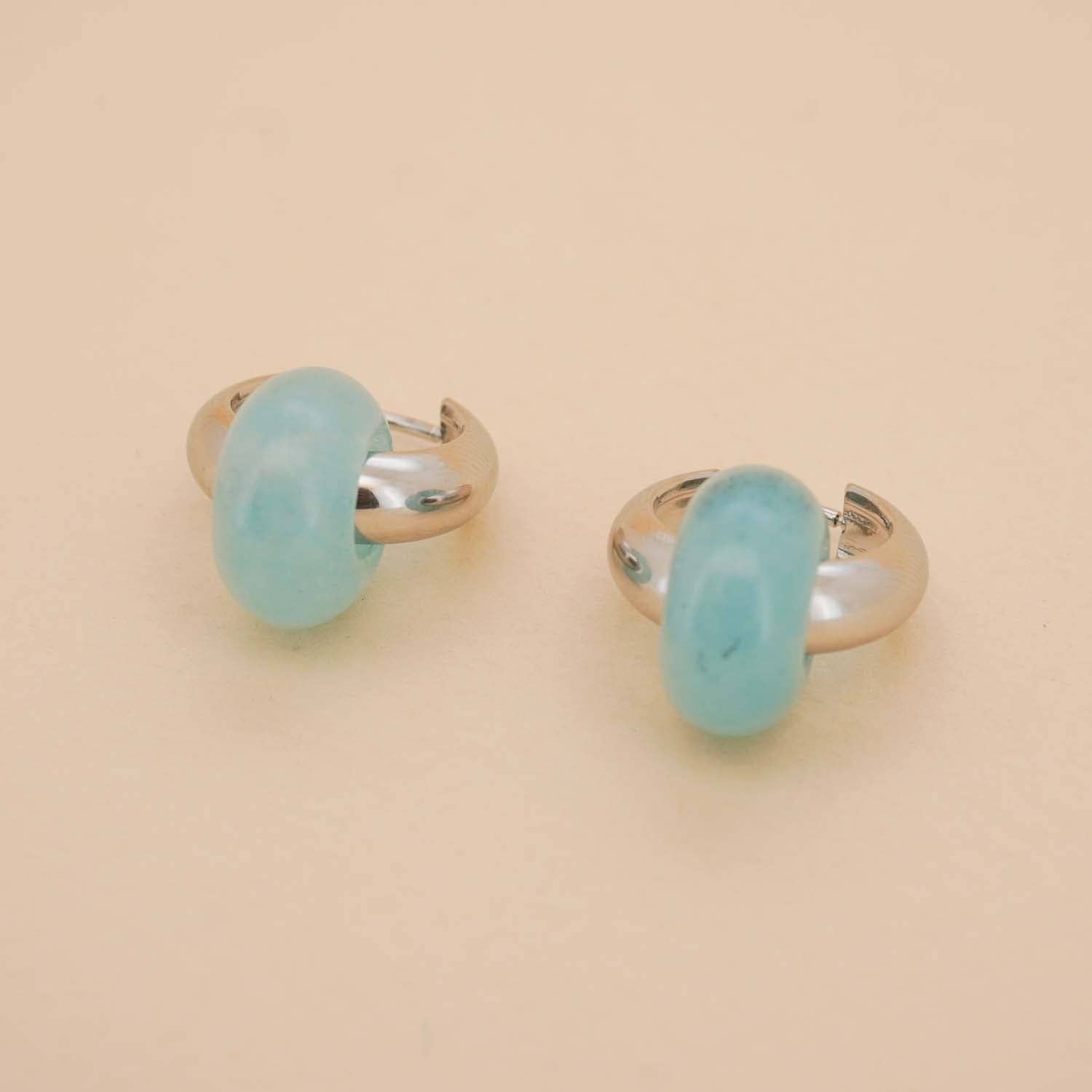 Blue Jade Stone Hoops | Stainless Steel