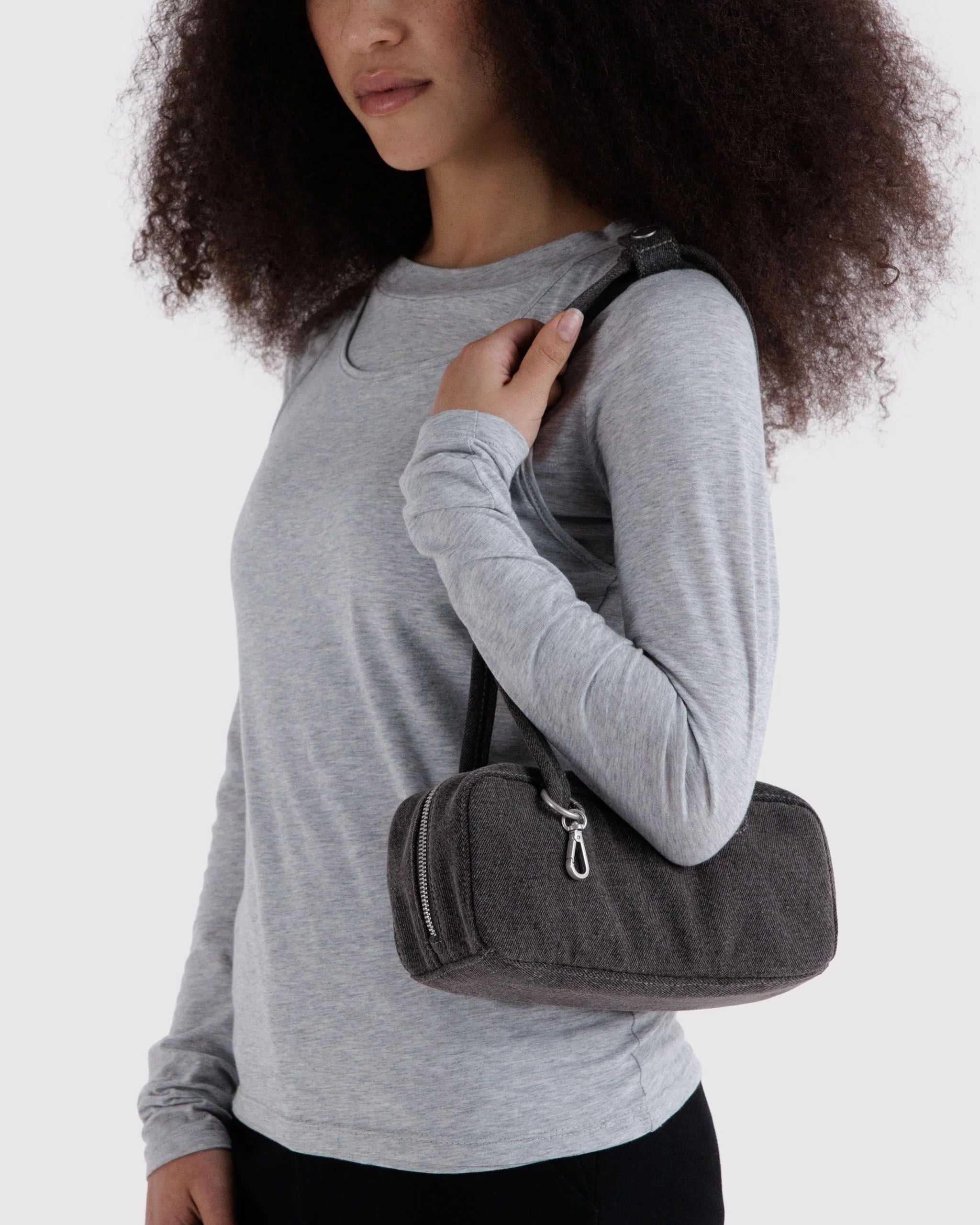 Small Denim Bowler Bag | Washed Black Denim