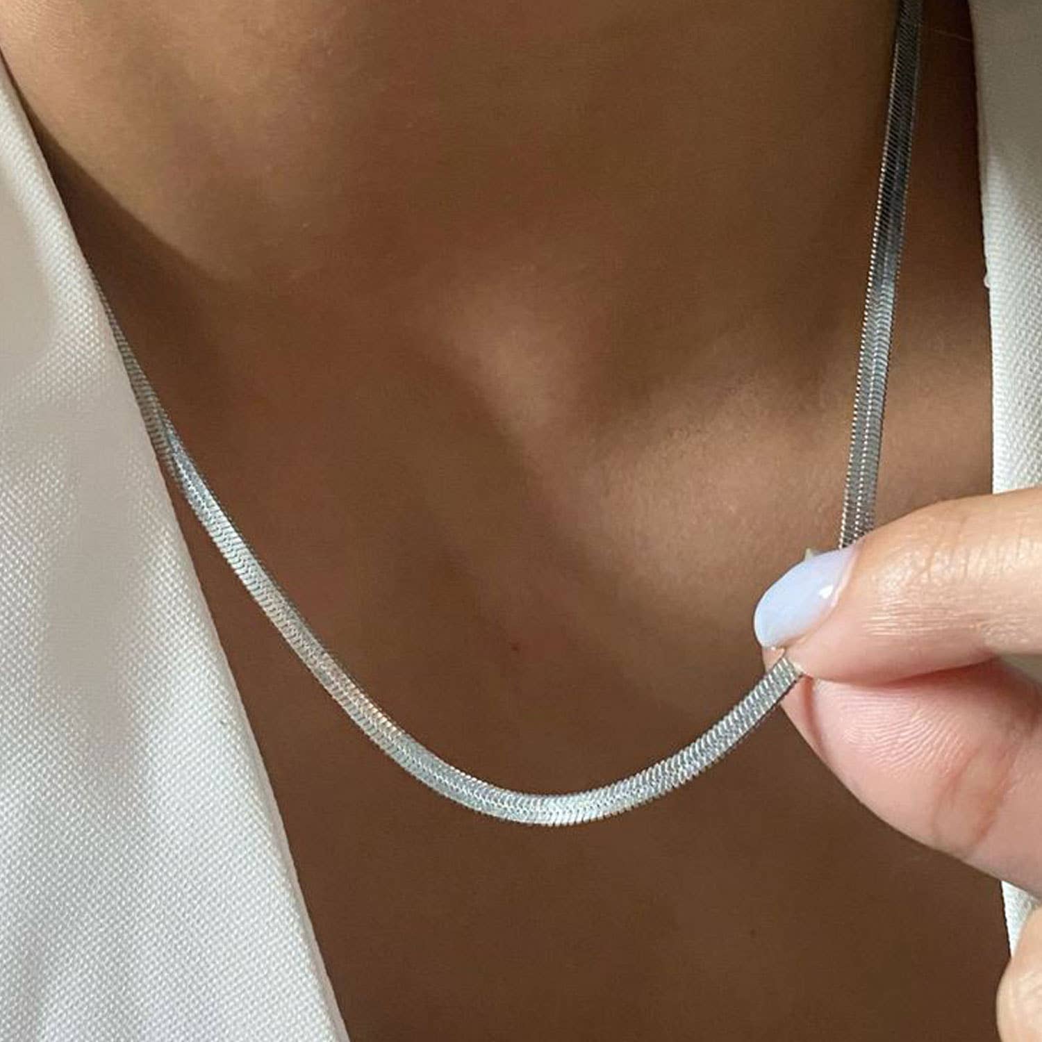 Herringbone Snake Chain Necklace | Silver