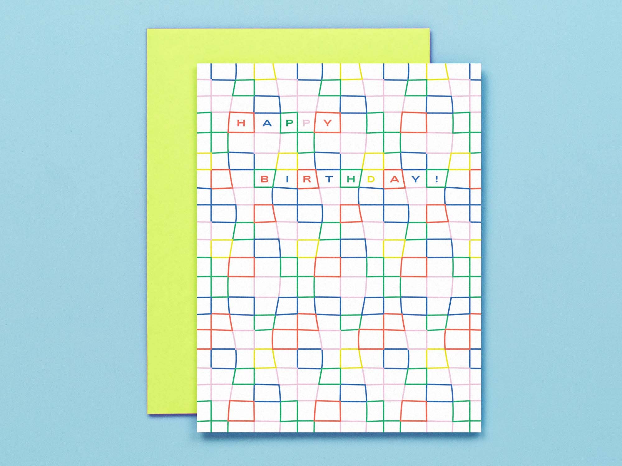 Wavy Rainbow Grid Happy Birthday Card