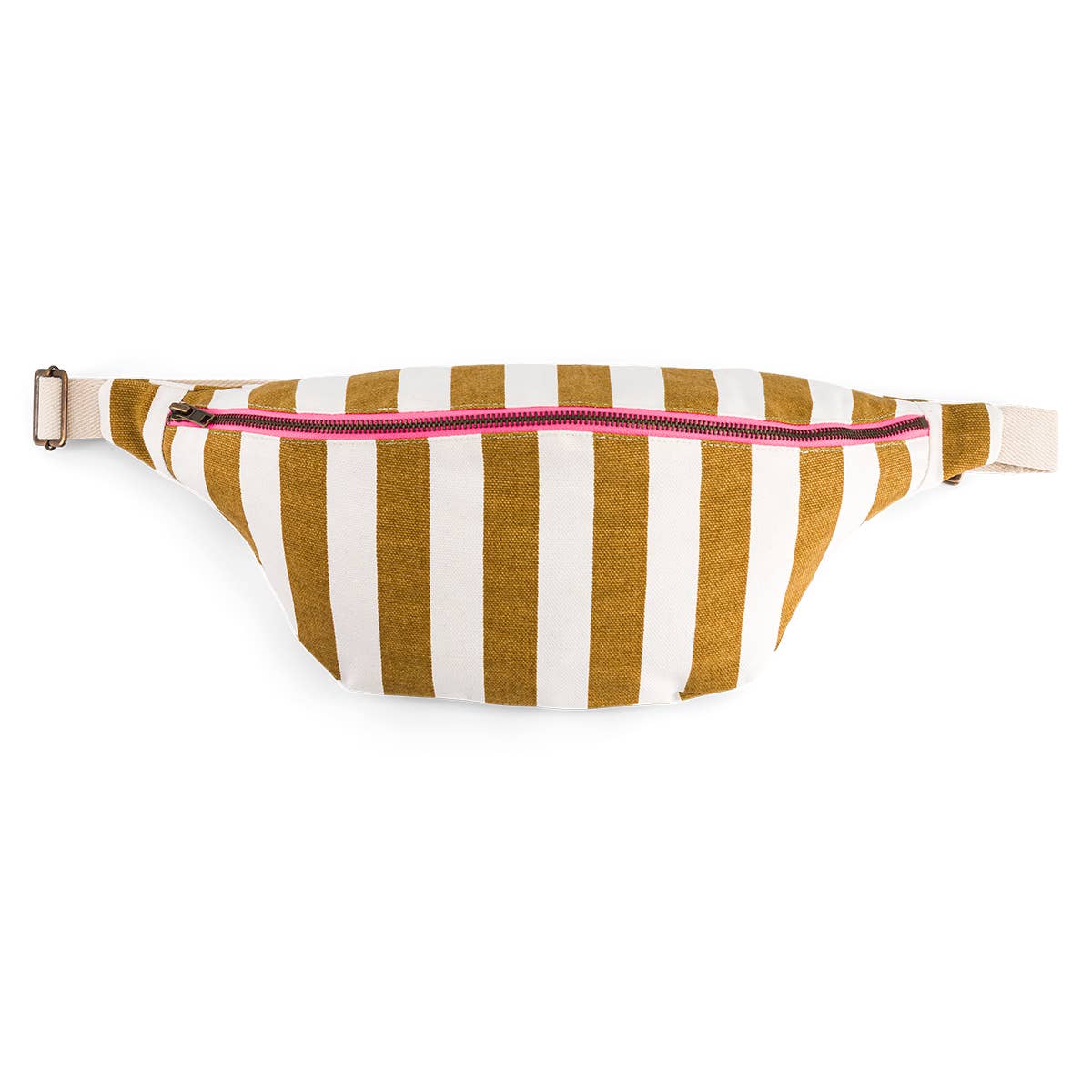 Cotton Cross Body Bag / Fanny Pack | Caramel and White Stripes