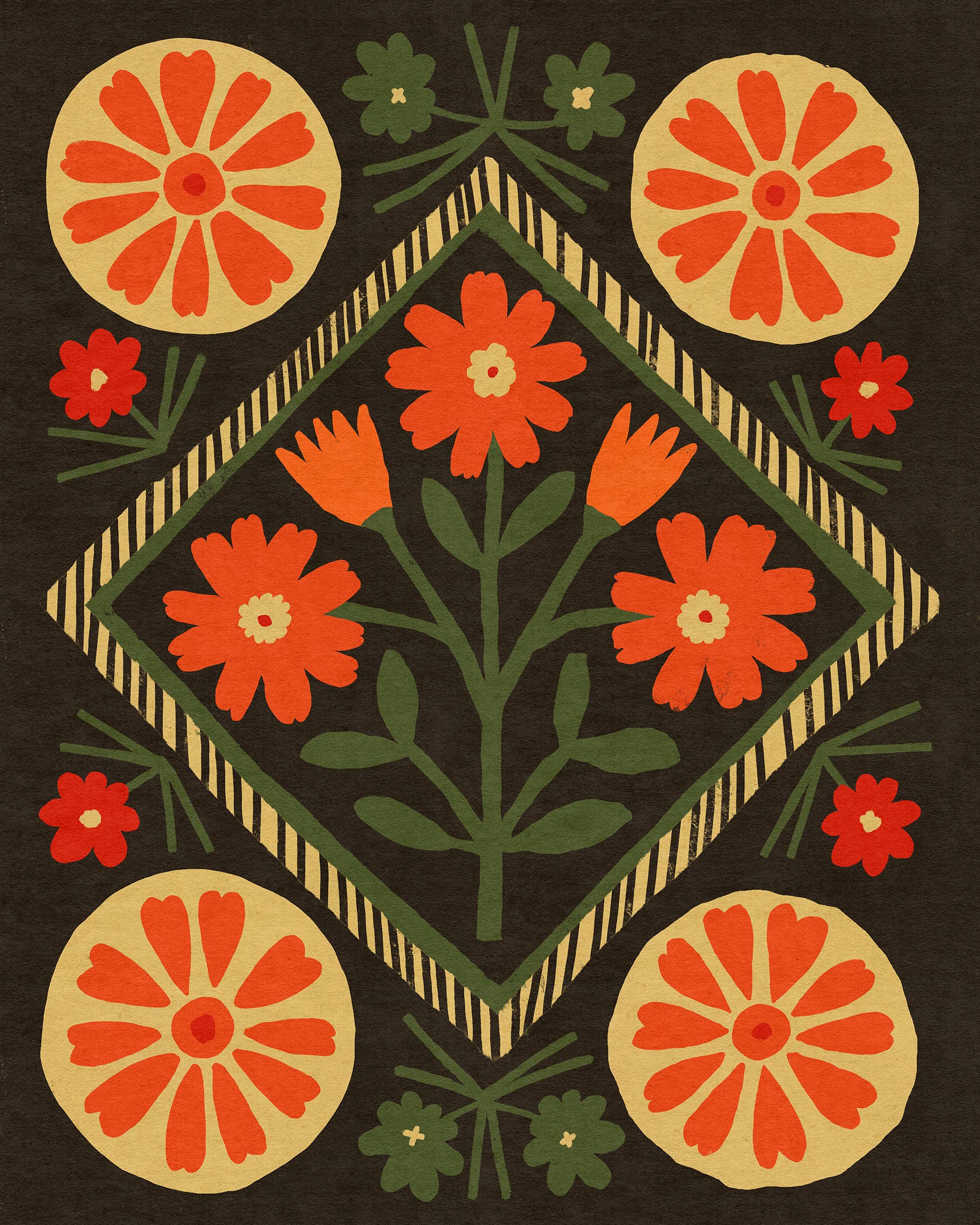 Art Print - Folk Garden in Bloom: 8x10