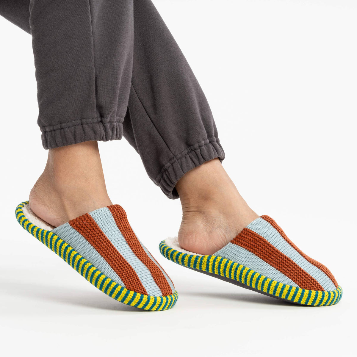 Super Stripe Slide Slippers | Stone Blue Rust | L/XL
