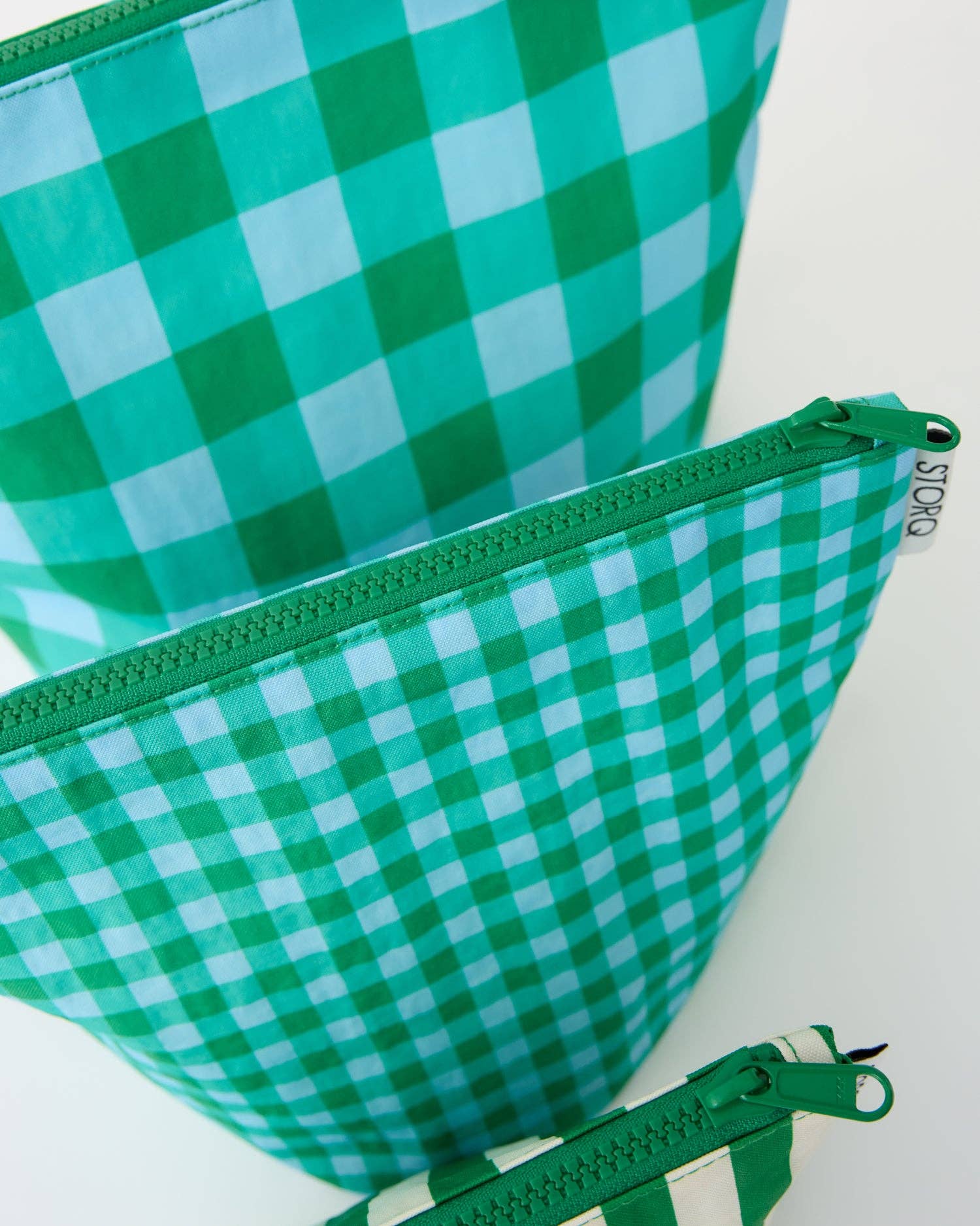 Zipper Pouch Three-Piece Set | Teal Gingham