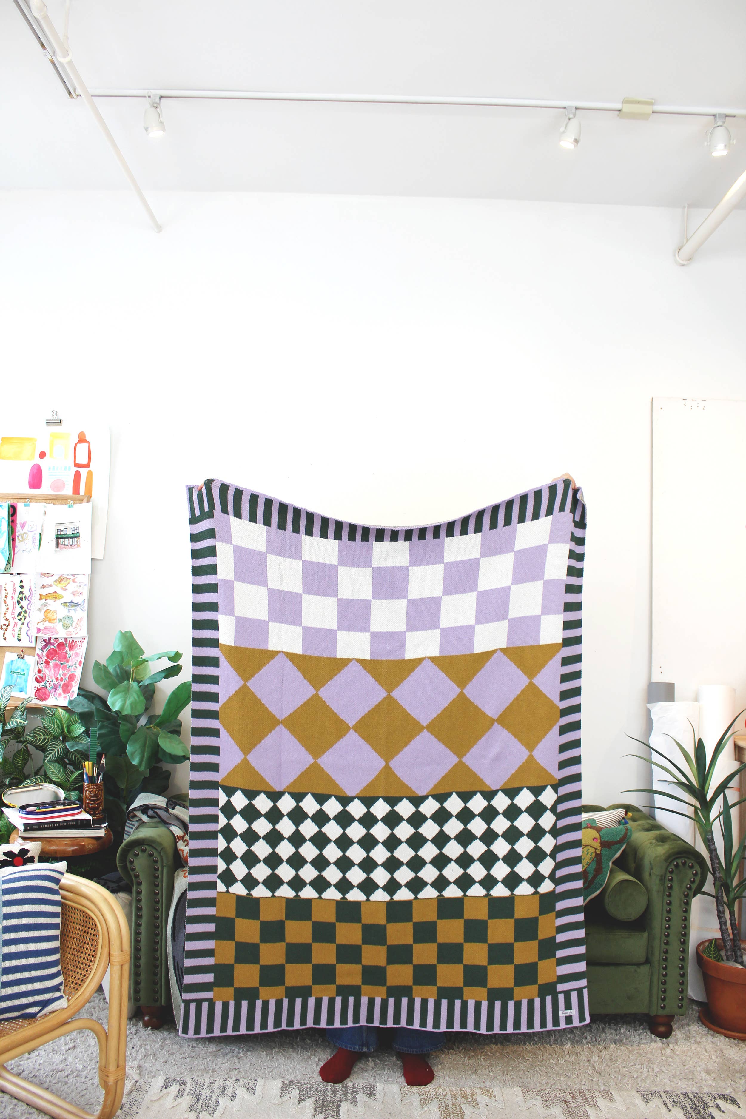 Diamond Checkerboard Knit Throw Blanket