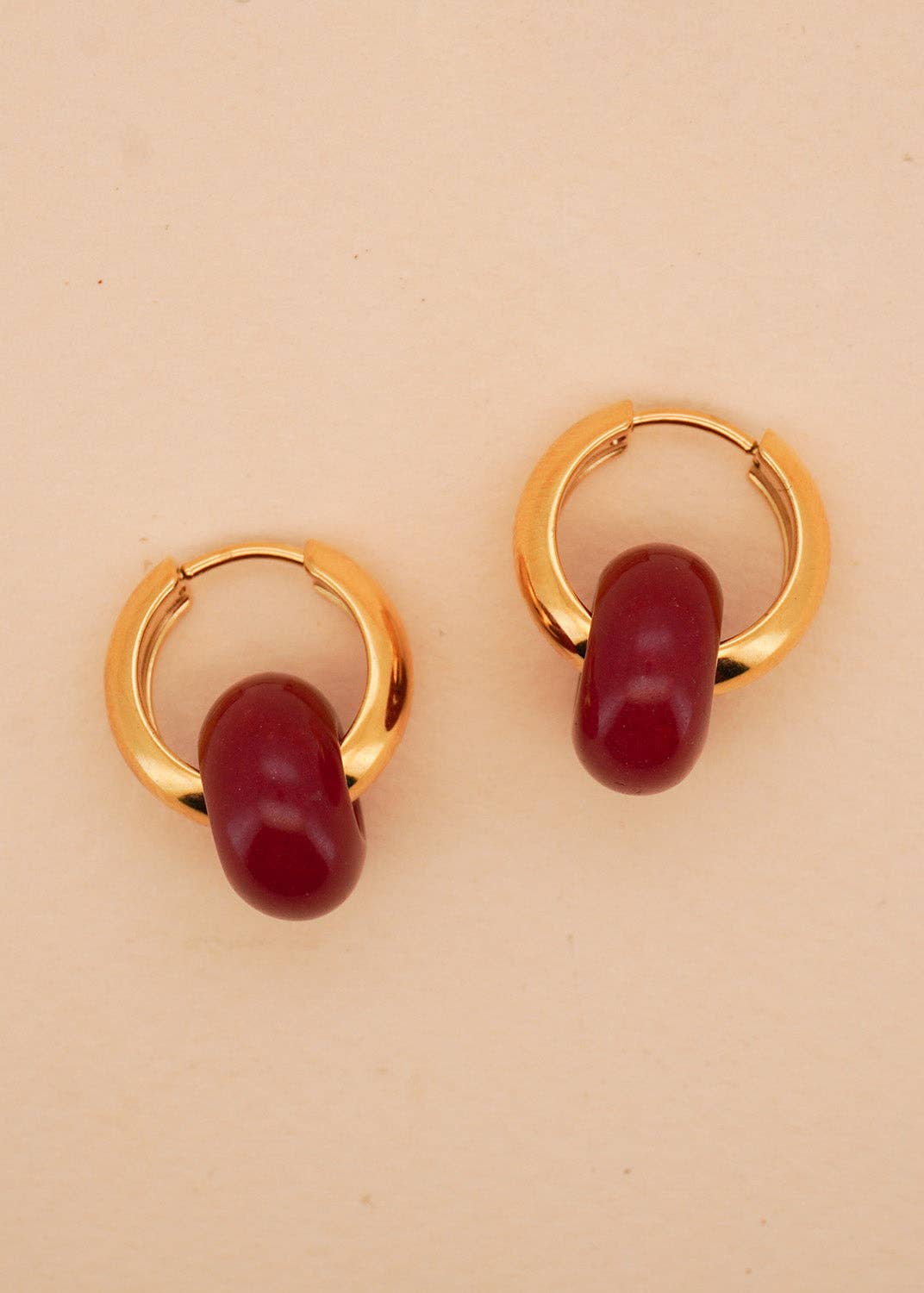 Rondella Stone Gold-Plated Hoops | Red Jade