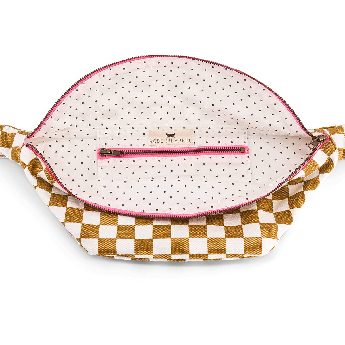 Cotton Cross Body Bag / Fanny Pack | Caramel Checkerboard
