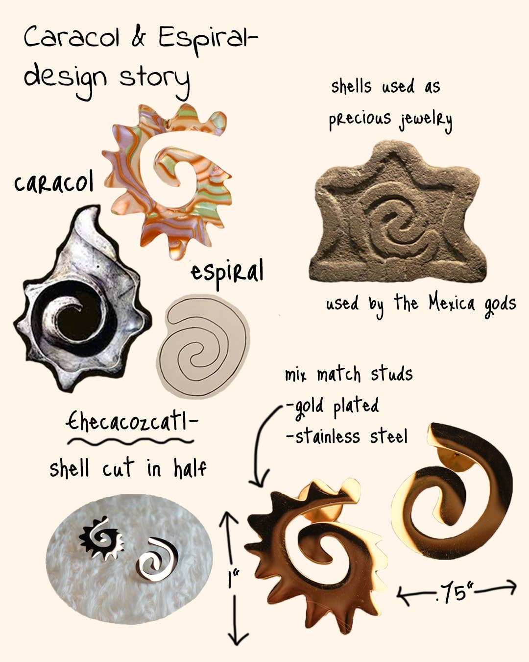 Caracol & Espiral Gold Stud Earrings