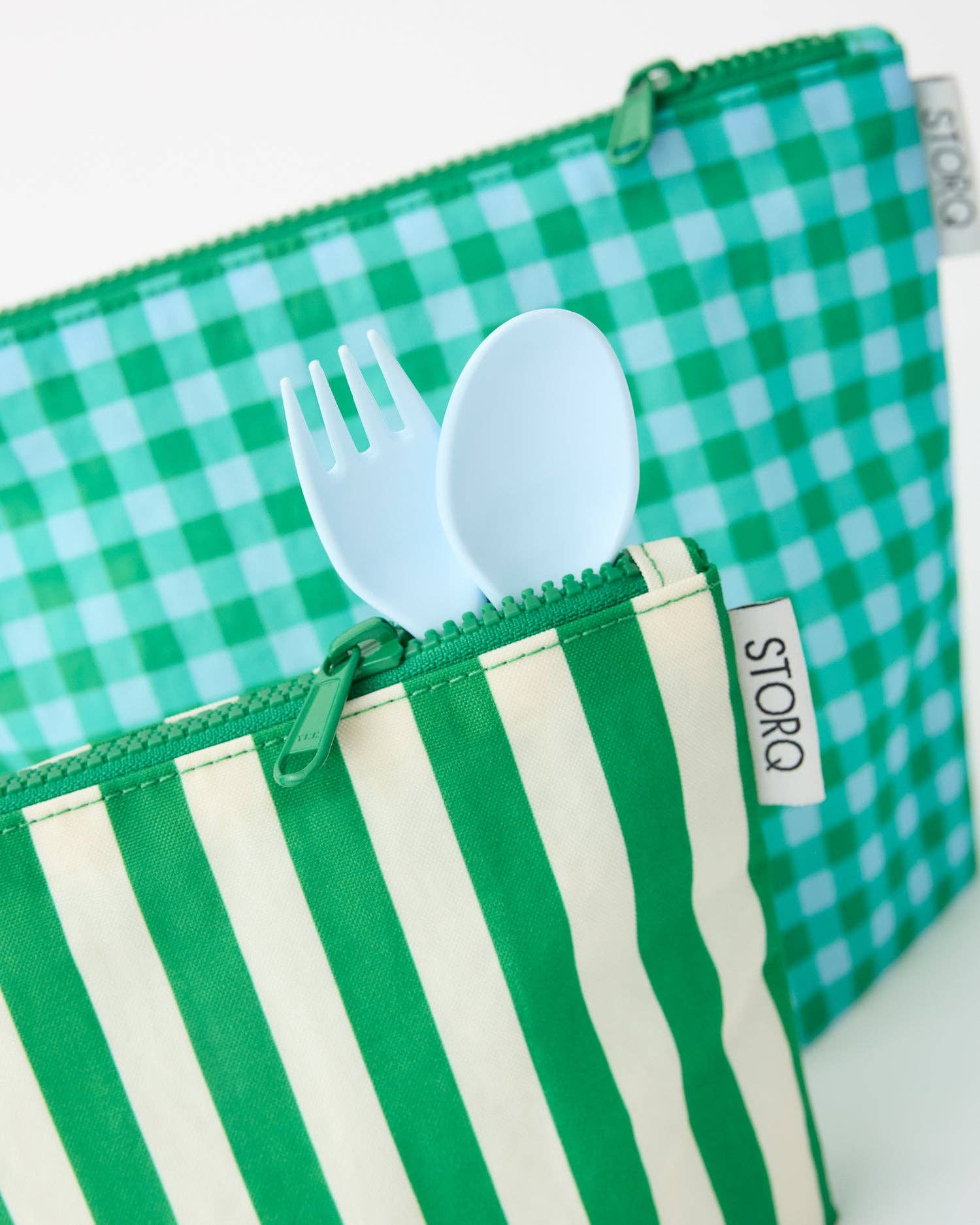 Zipper Pouch Three-Piece Set | Teal Gingham