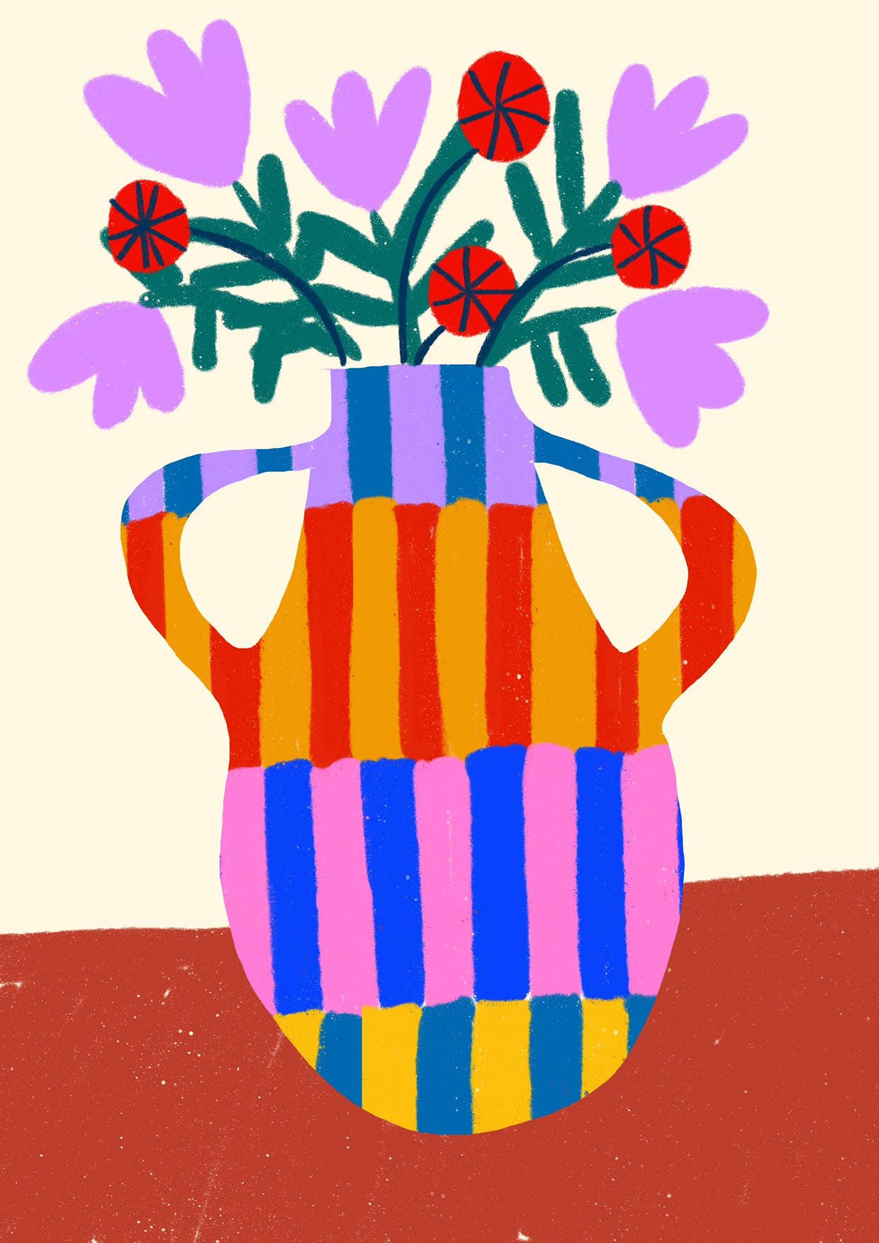 Striped Vase with Handles Art Print