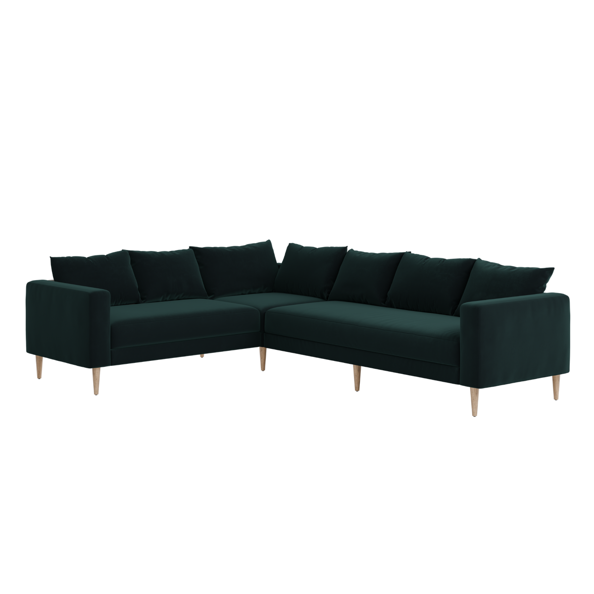 Green sectional sofa on a white background