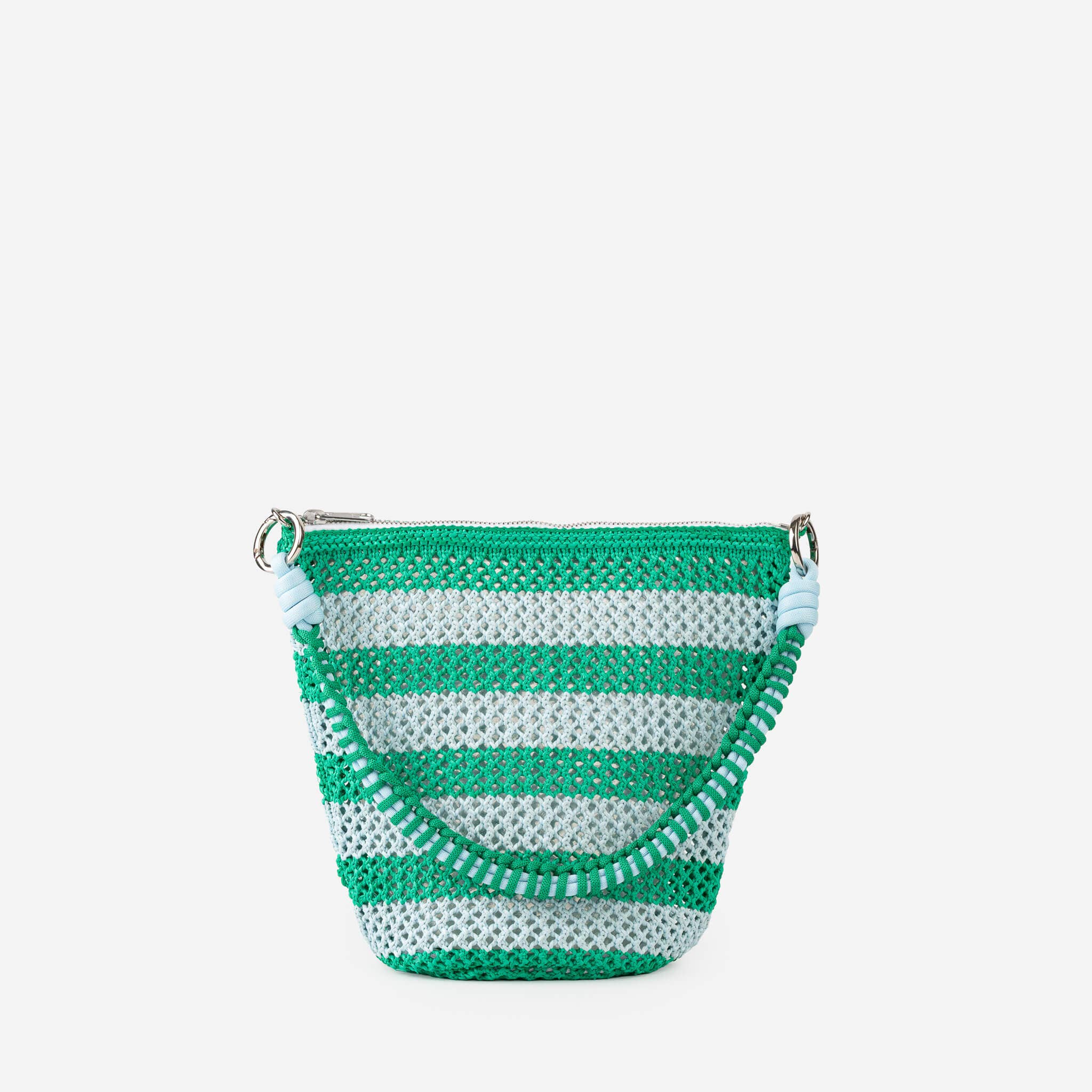 Stripe Raffia Zip Bag | Kelly Stone Blue