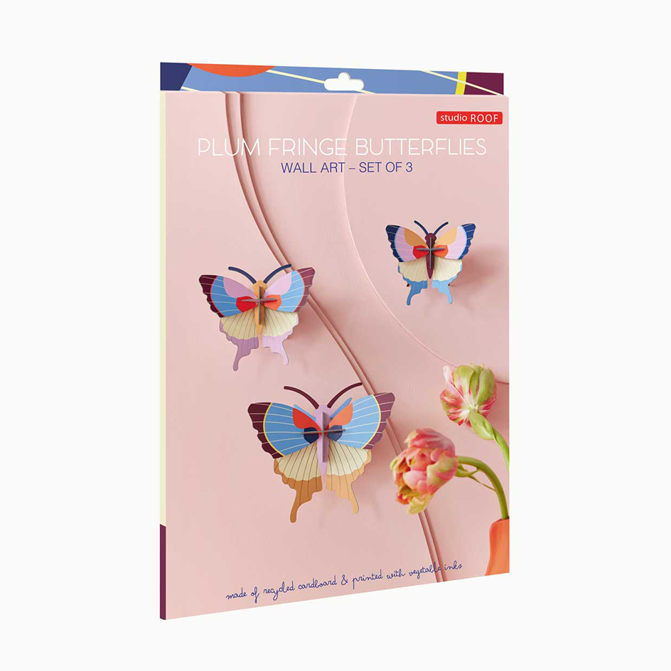 3D Wall Art | Plum Fringe Butterflies | Set of 3