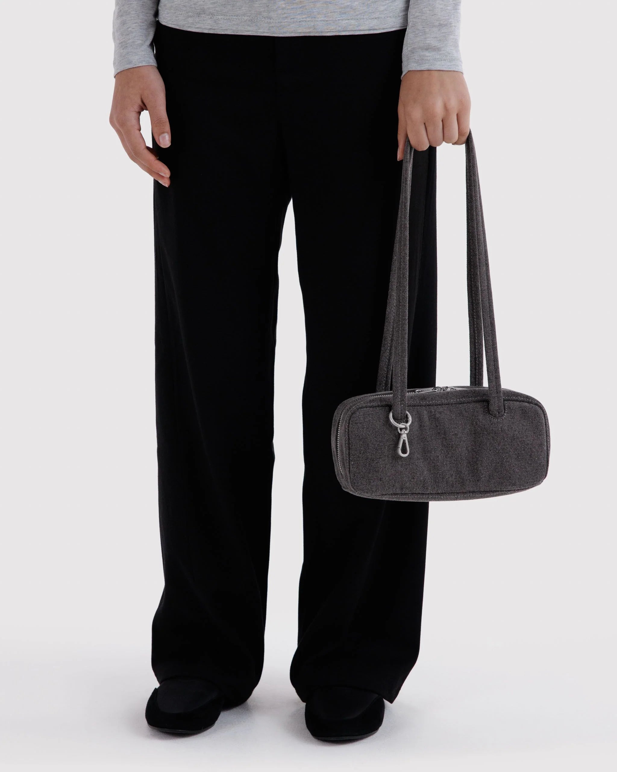 Small Denim Bowler Bag | Washed Black Denim