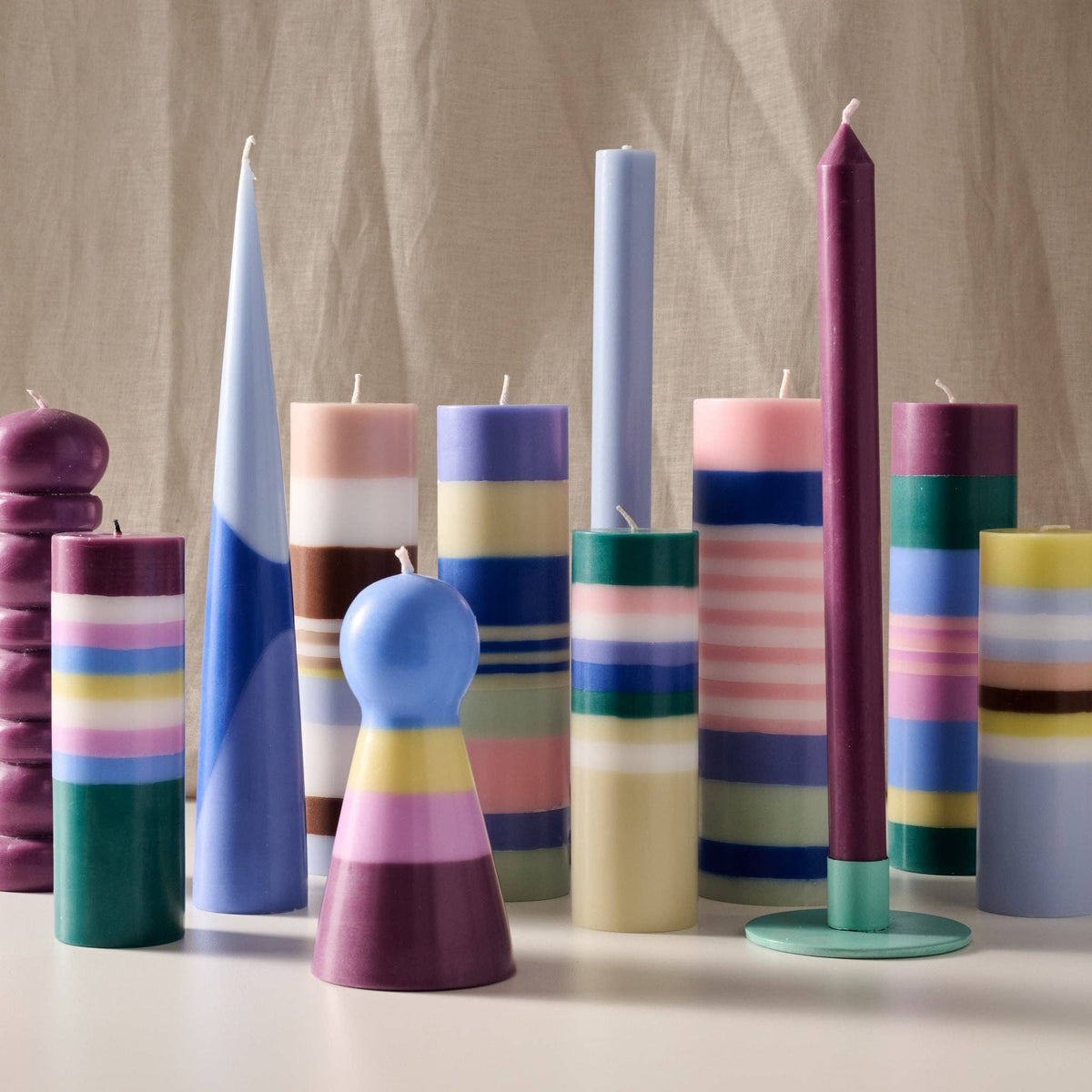 Dalan Medium Stripe Palm Wax Pillar Candle | Blue