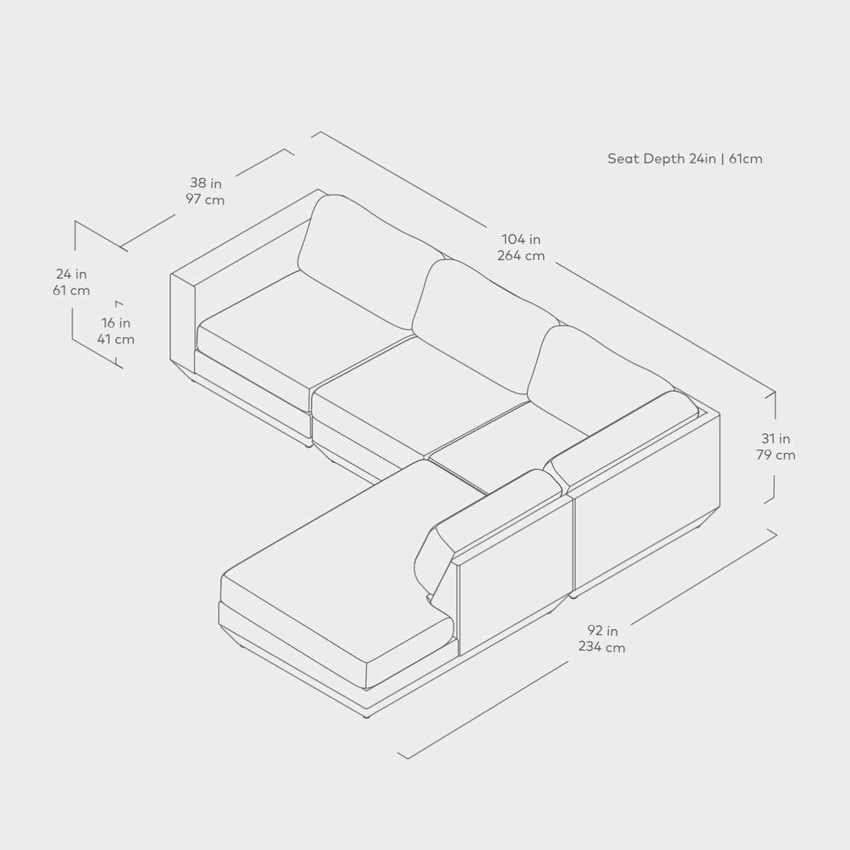 Podium Modular 4PC Lounge Sectional A | Left