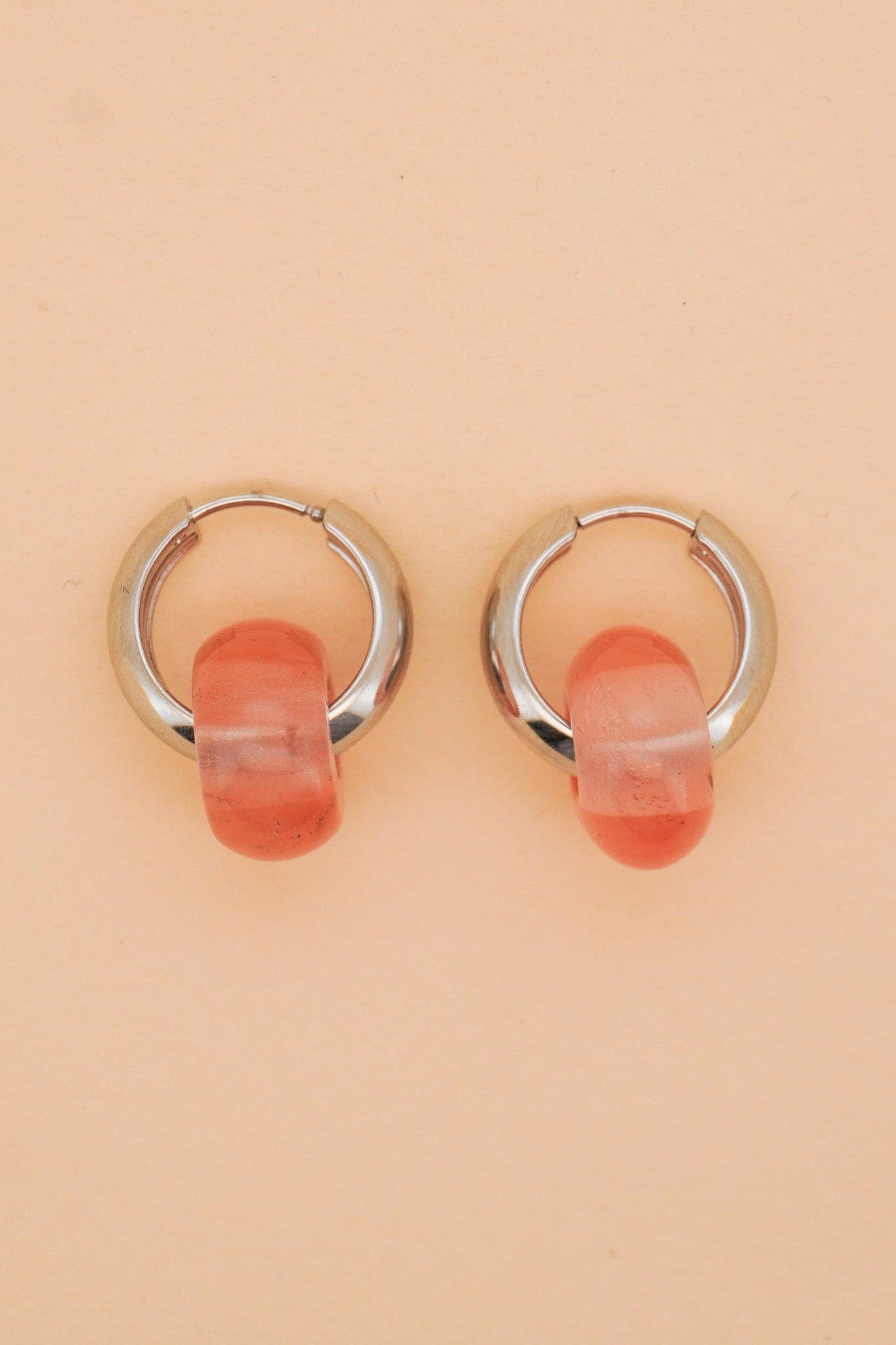 Rondella Stone Stainless Steel Hoops | Peach Quartz