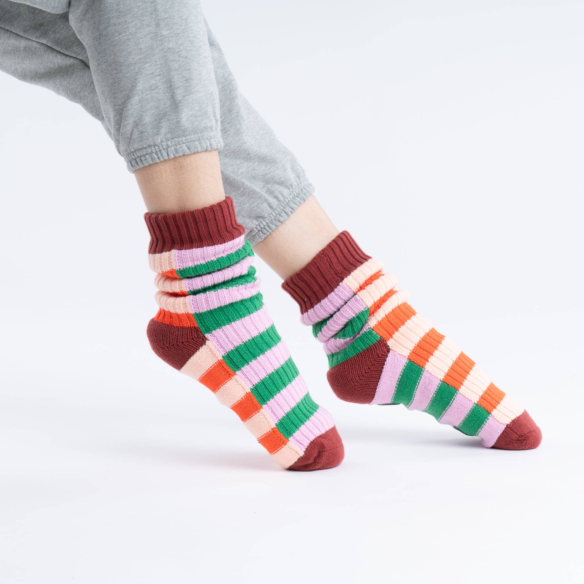 Super Stripe Knit House Socks: Kelly Lilac