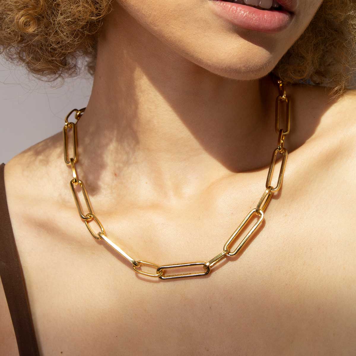 Minimal Curb Paperclip Chain Necklace | Gold