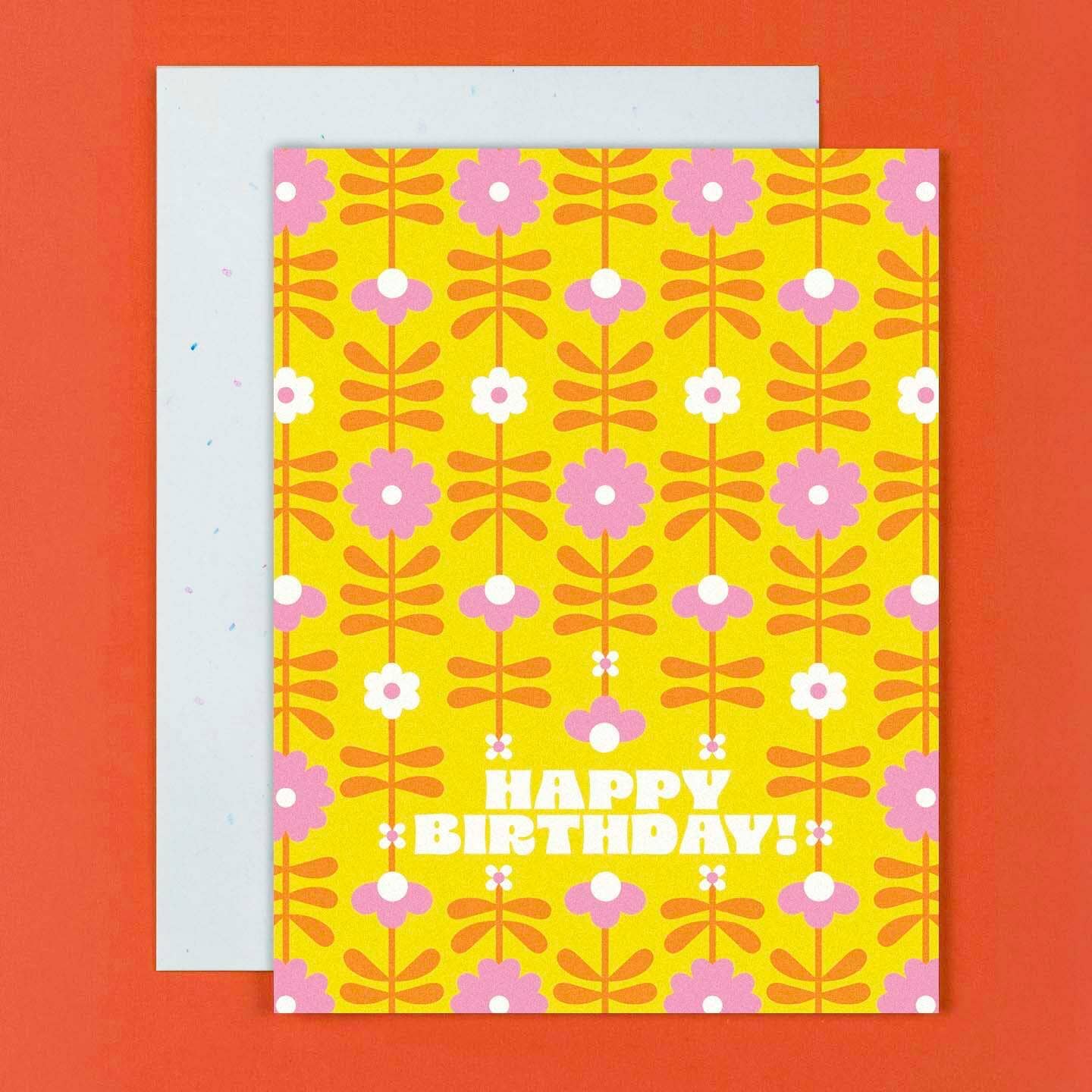 Happy Birthday! Retro Yellow Floral | Birthday Card