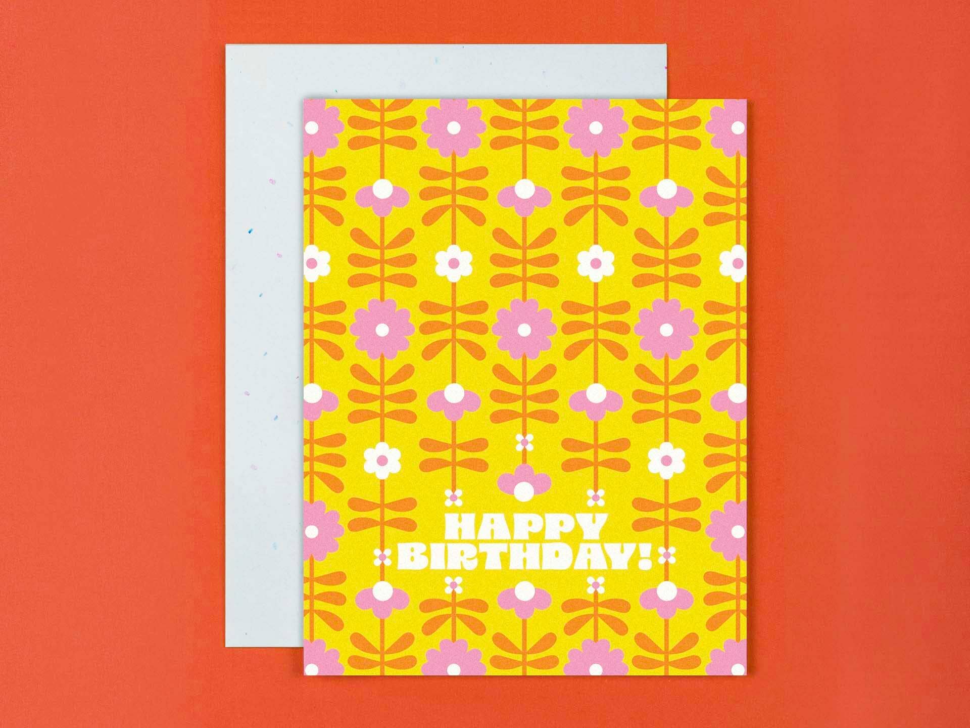 Retro Flower Pattern Birthday Card