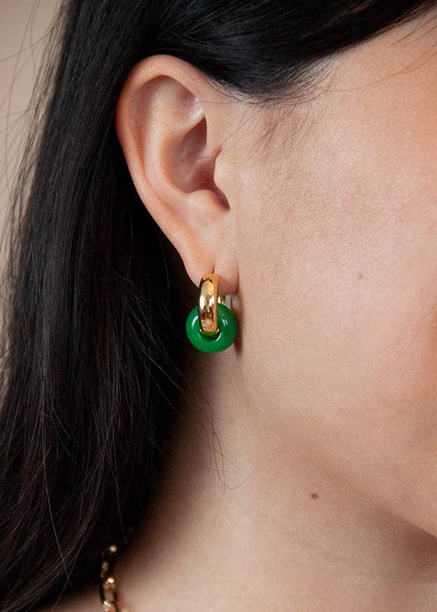 Jade Stone Hoop Earrings | Stainless Steel