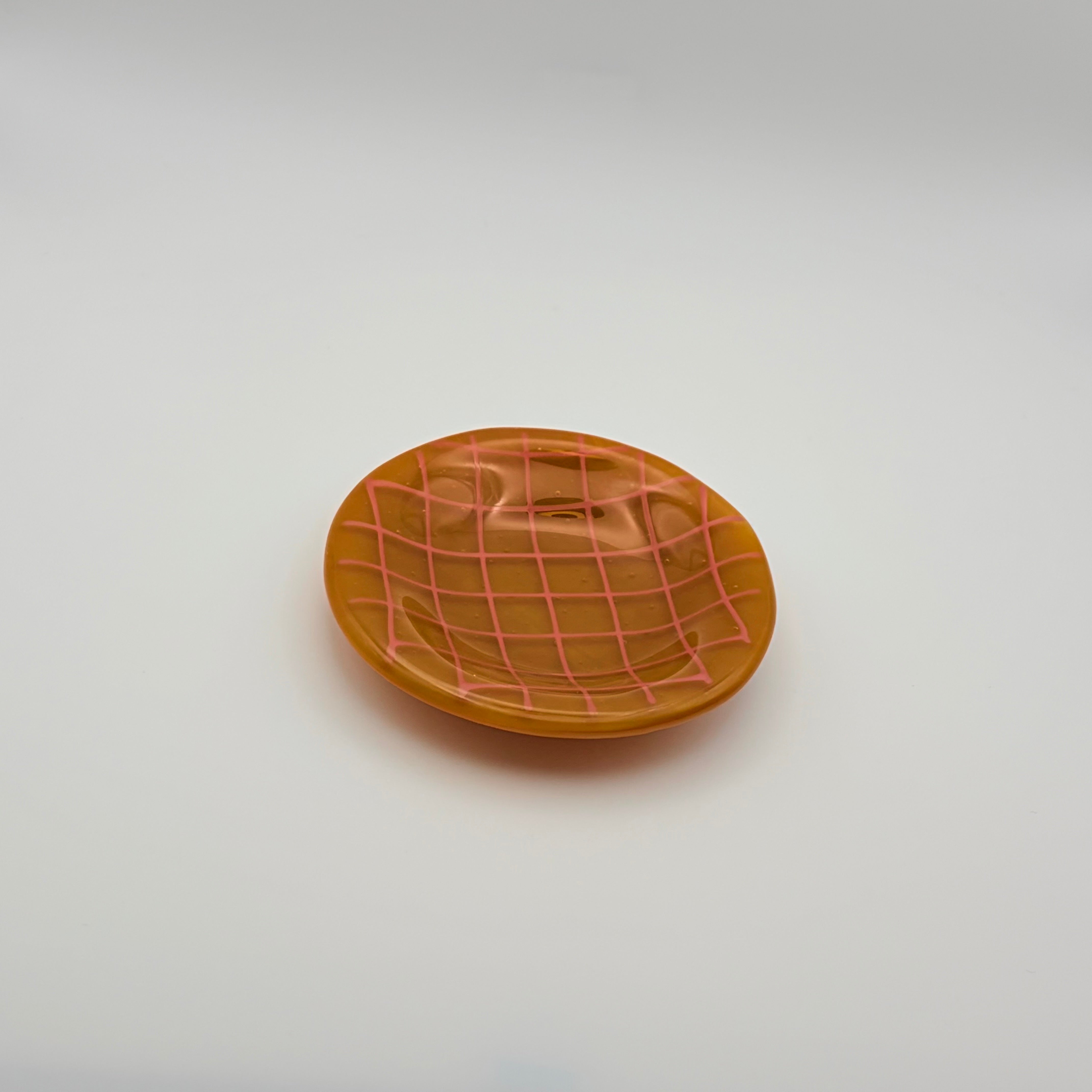 Small Round Glass Dish | Orange Grid