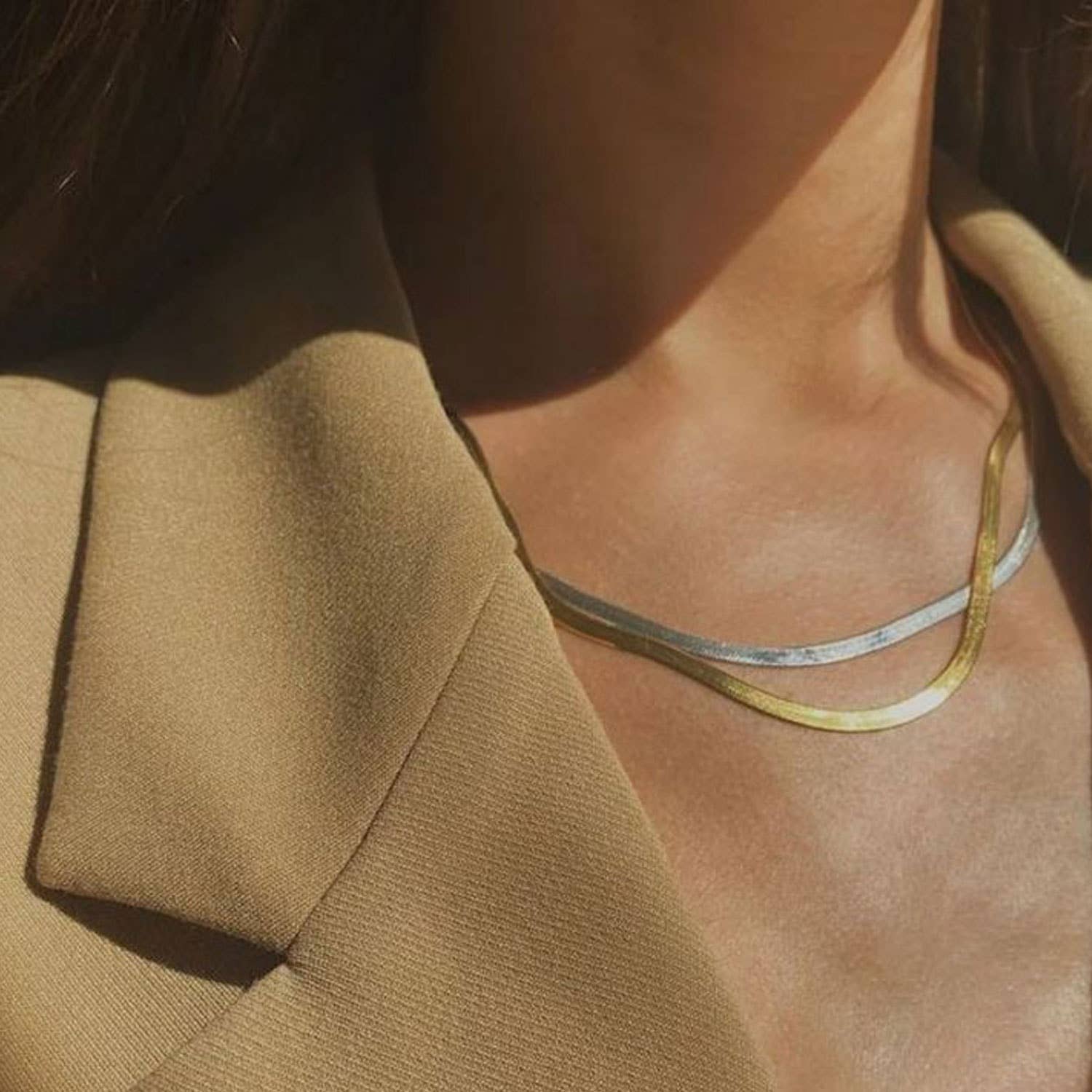 Herringbone Snake Chain Necklace | Silver