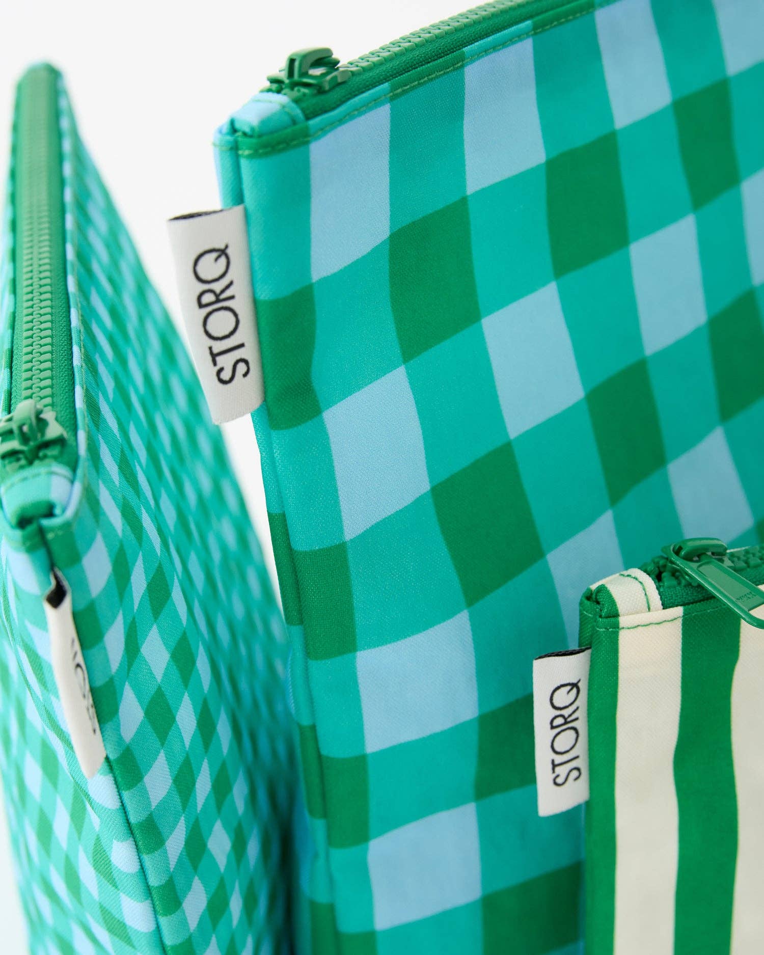 Zipper Pouch Three-Piece Set | Teal Gingham