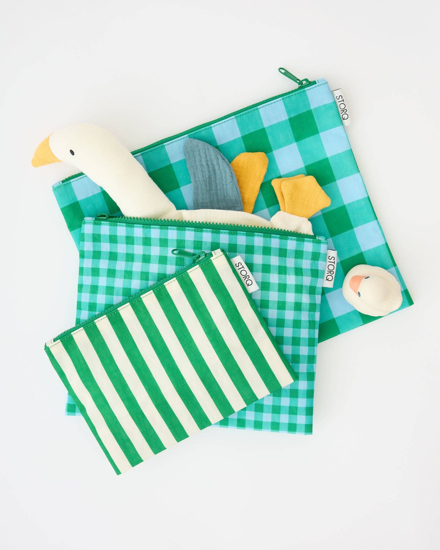 Zipper Pouch Three-Piece Set | Teal Gingham