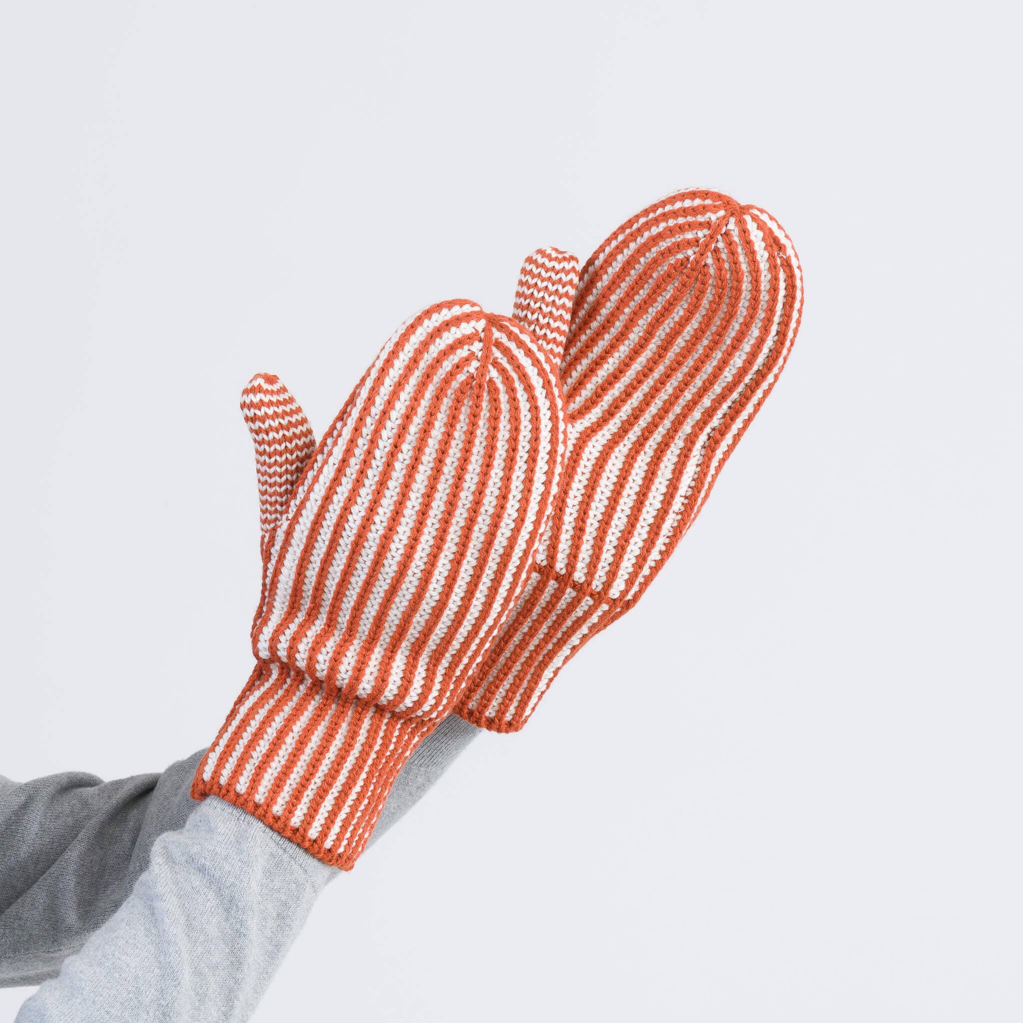 Stripe Knit Mittens | Rust White