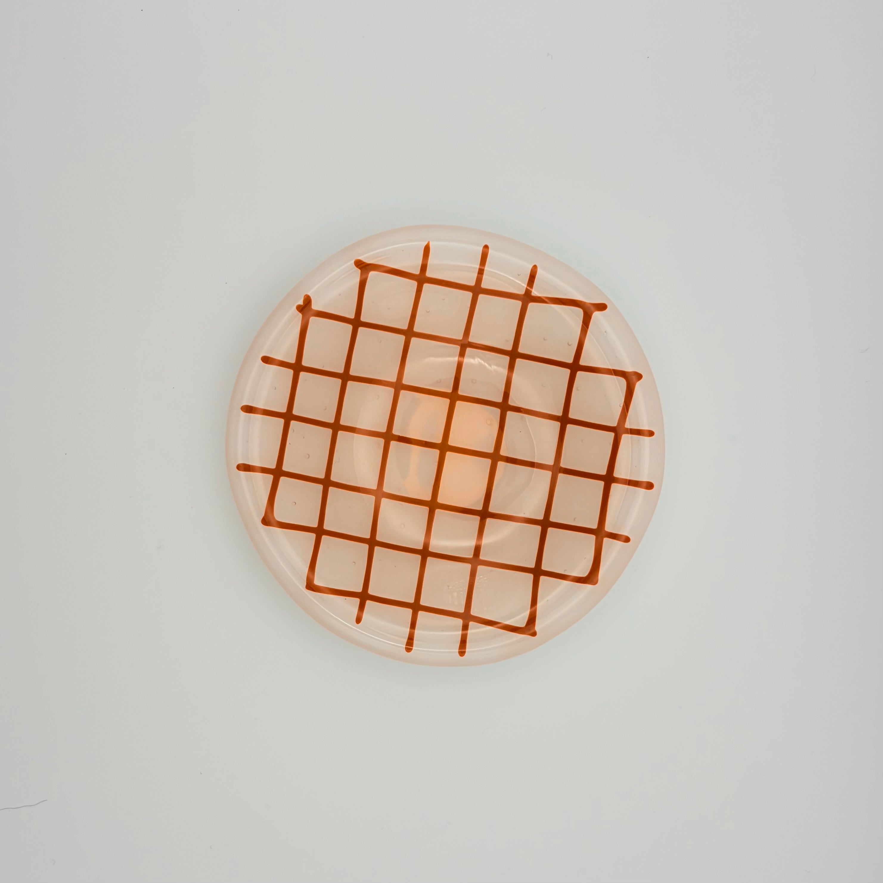 Small Round Glass Dish | White Grid