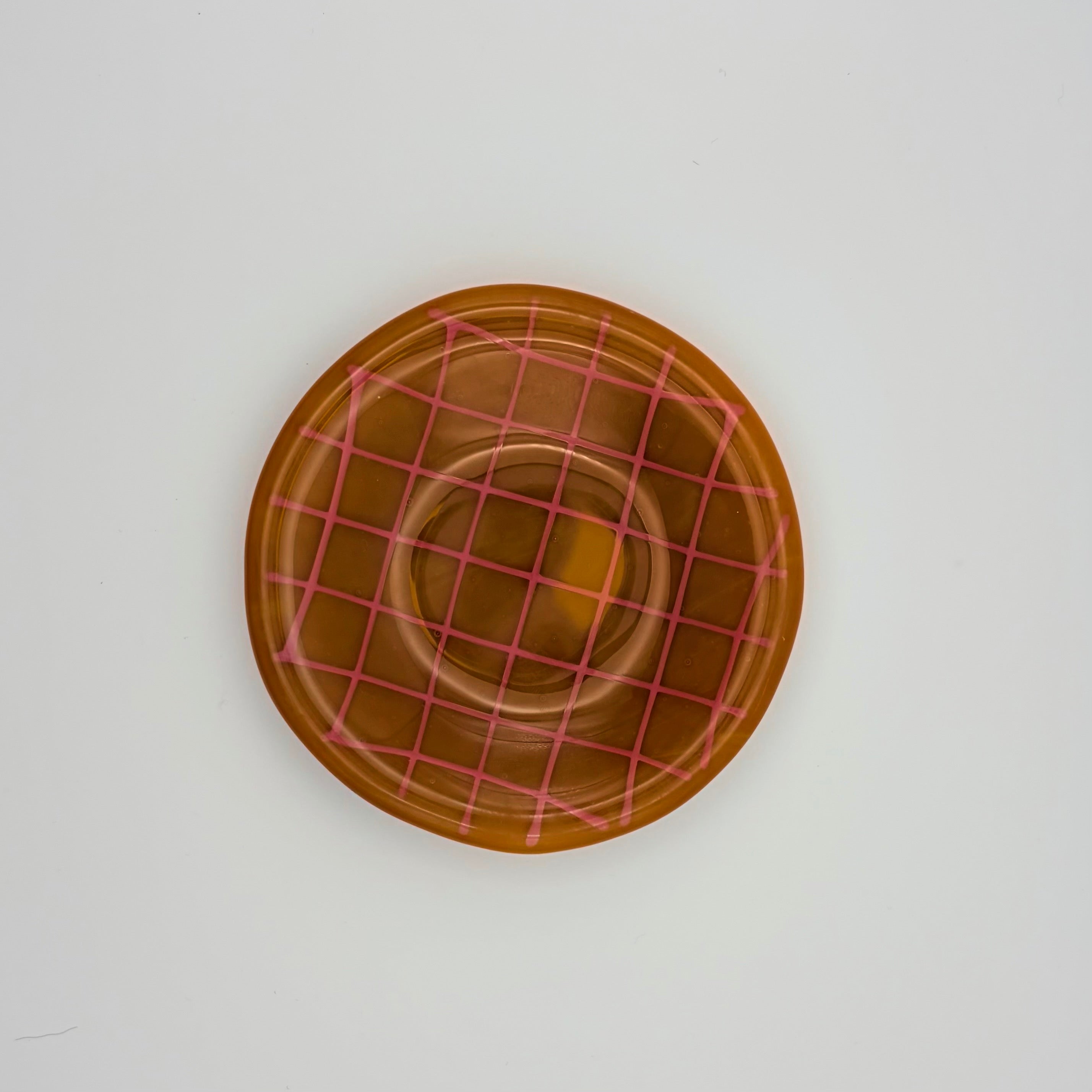 Small Round Glass Dish | Orange Grid