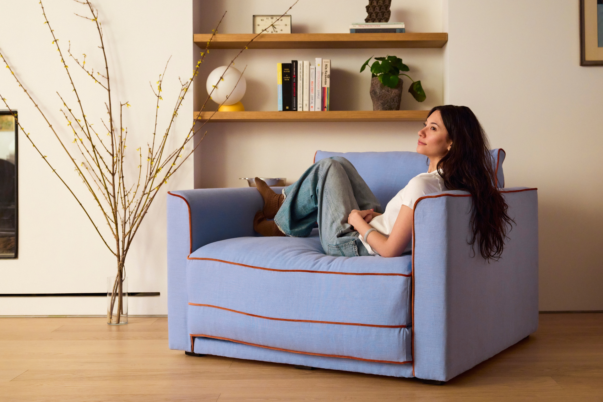 The Eclipse Sleeper Chair in Recycled Velvet