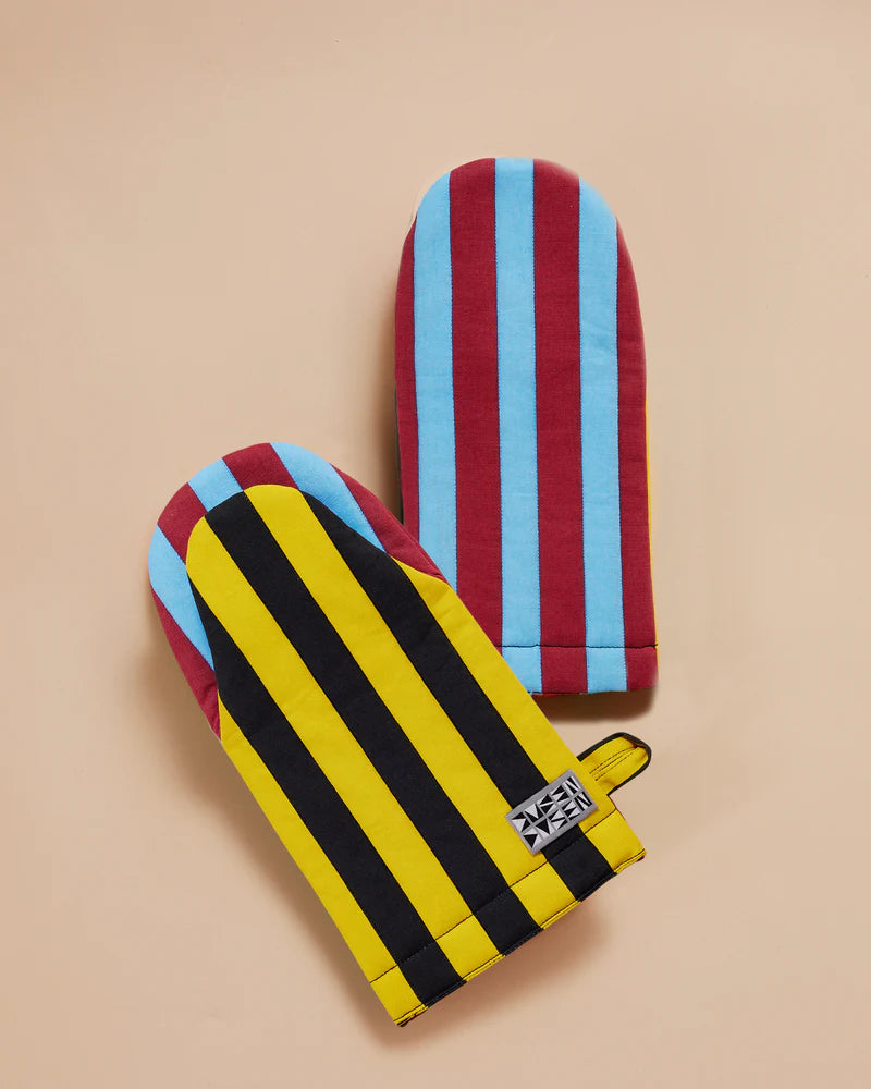 Striped Oven Mitts - Mustard