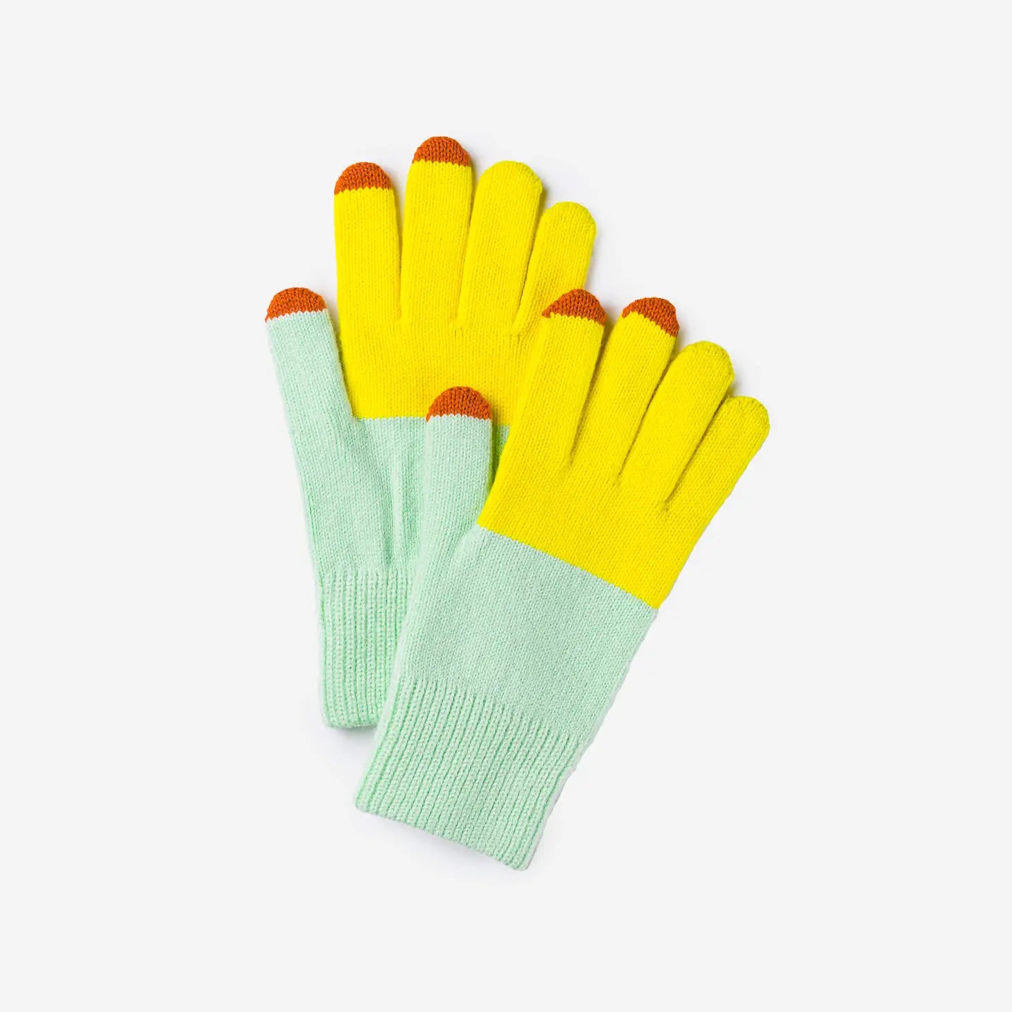 Colorblock Knit Touchscreen Gloves - Jade Yellow