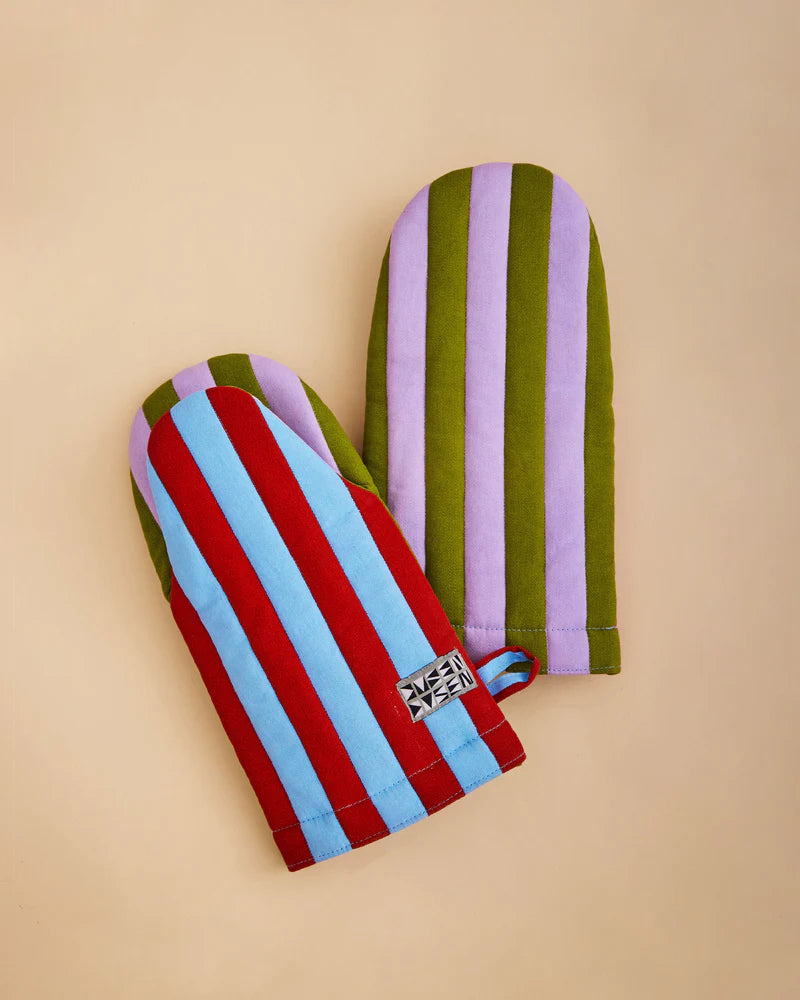 Striped Oven Mitts - Eggplant